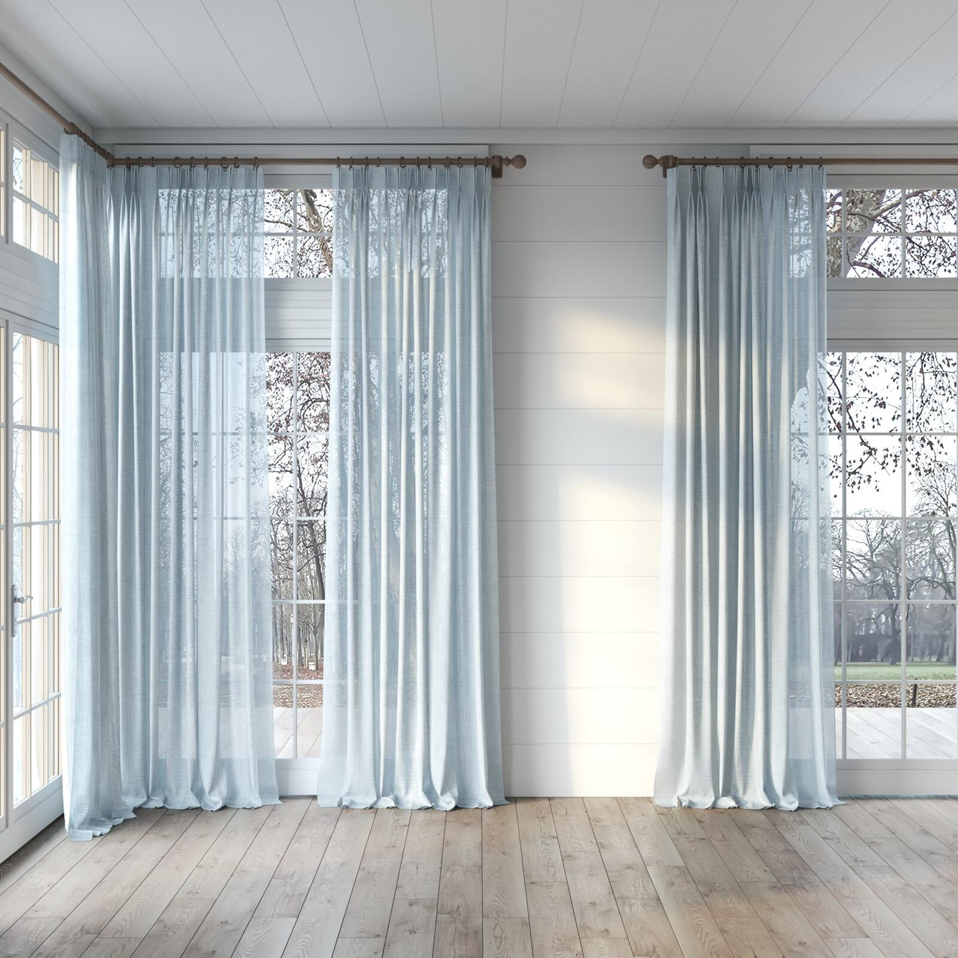 Full view of Motion Whisper, puddled, on curtain rod