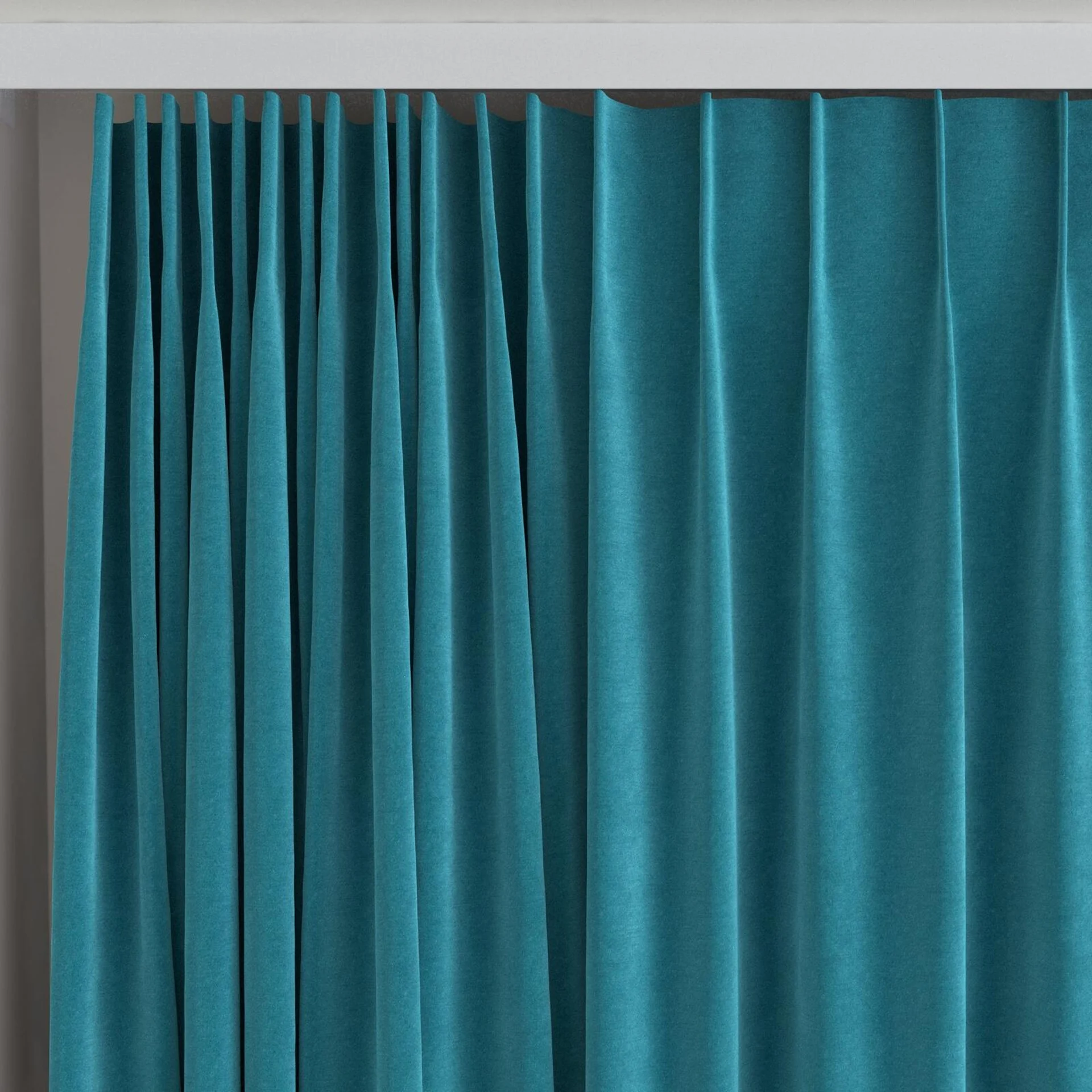 Top view of Moon Teal, on curtain rail
