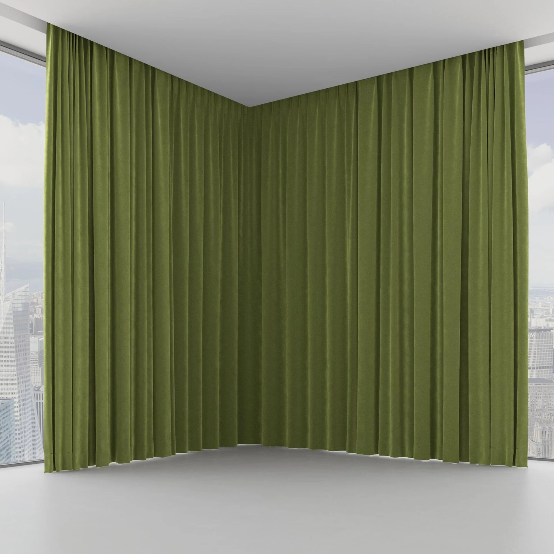 Front view of Lux Velvet Olive 8118, on hidden rail