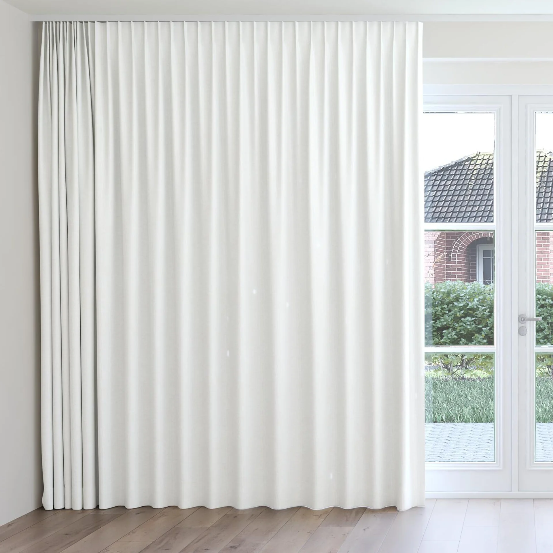 Front view of Casual Angora, on curtain rail