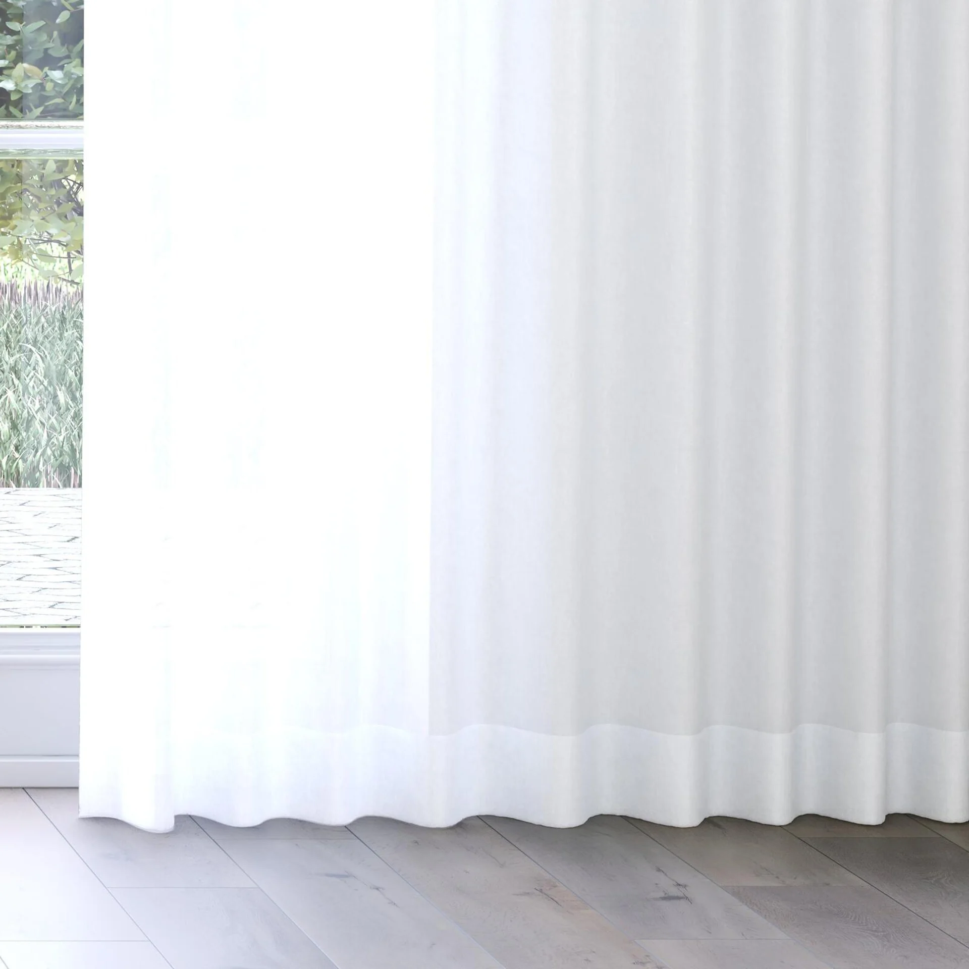 Bottom view of Flo II Cream, on curtain rail