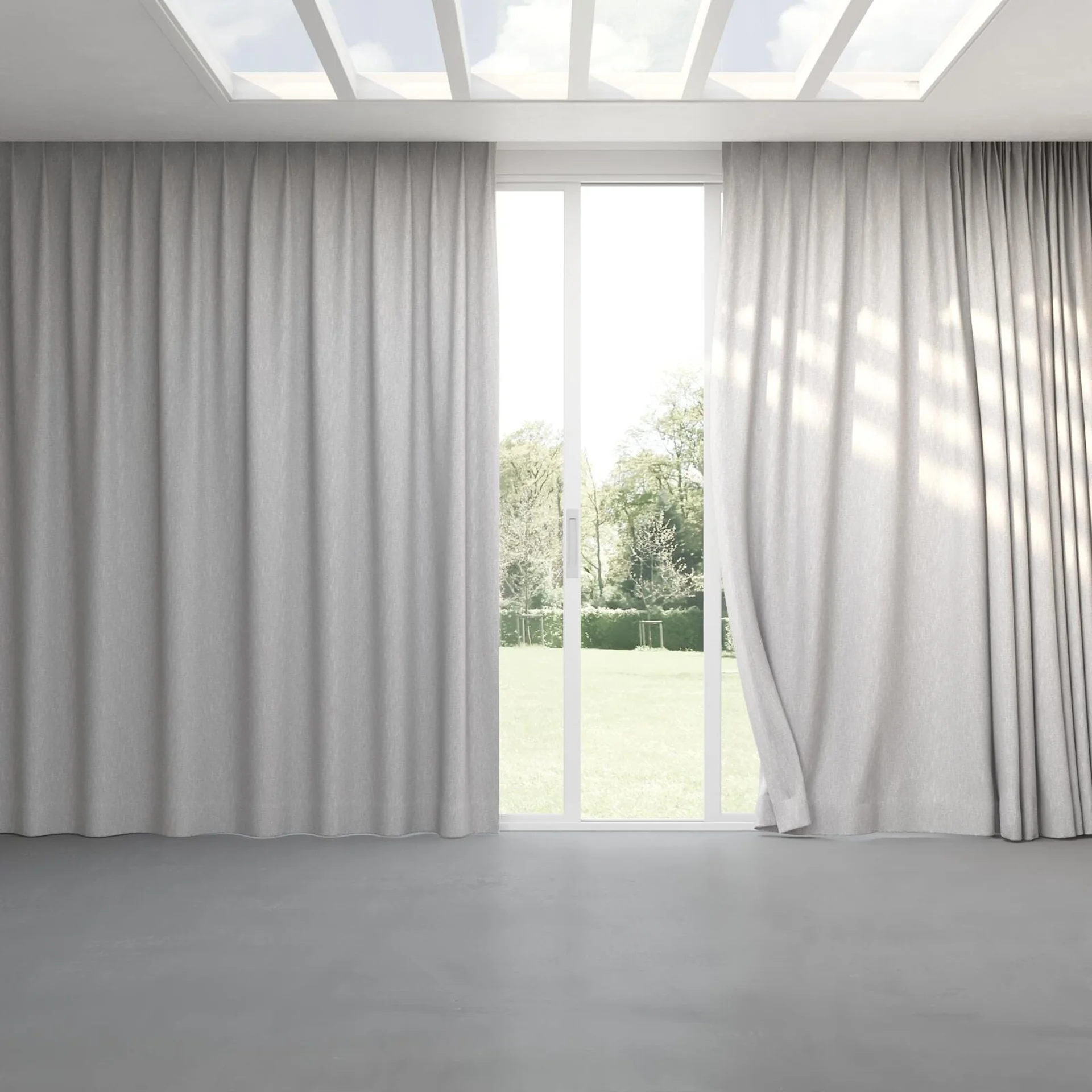 Full view of Retreat II Stone, pinch pleat