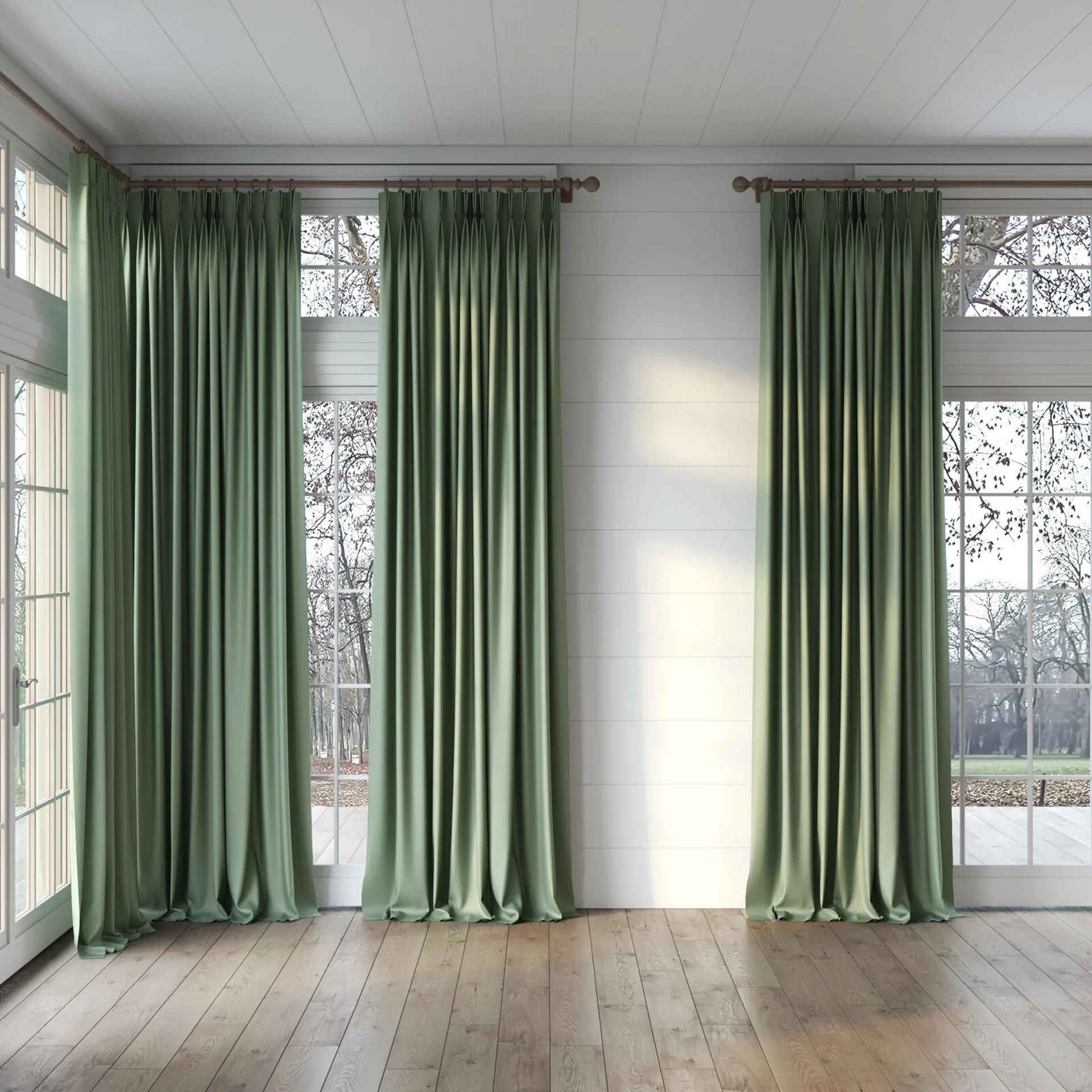 Full view of Grove Hunter, puddled, on curtain rod