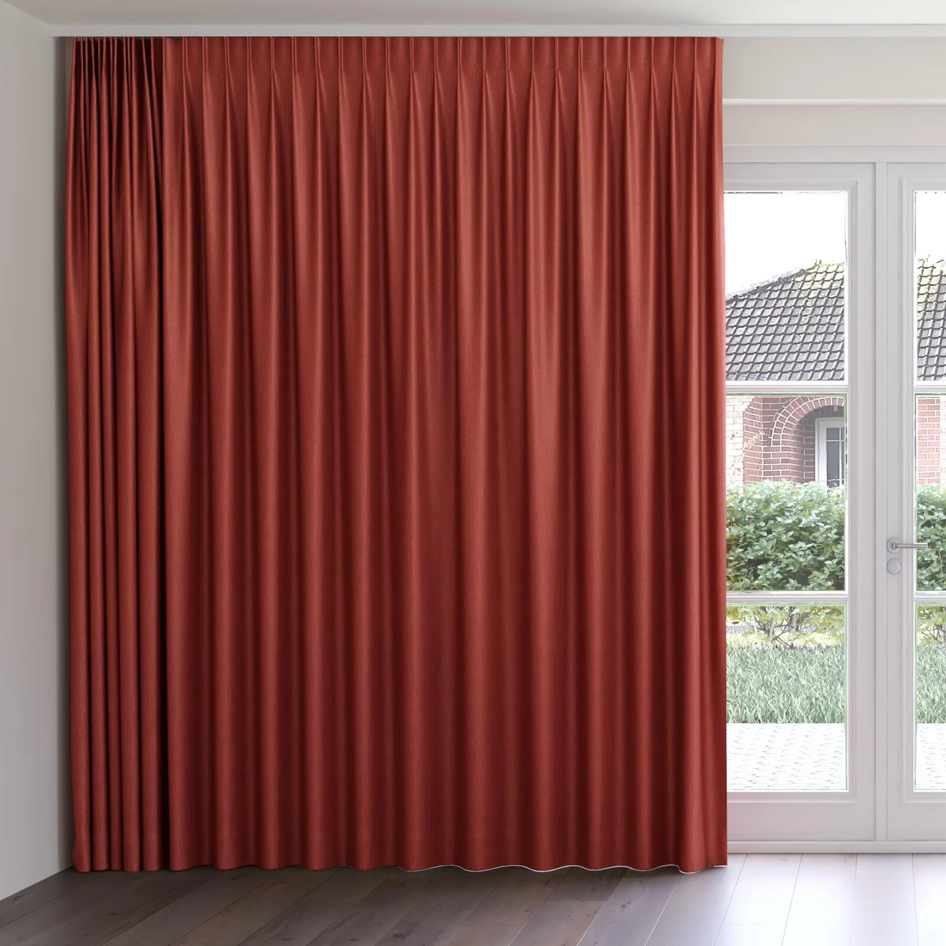 Front view of Hombre Sienna, on curtain rail