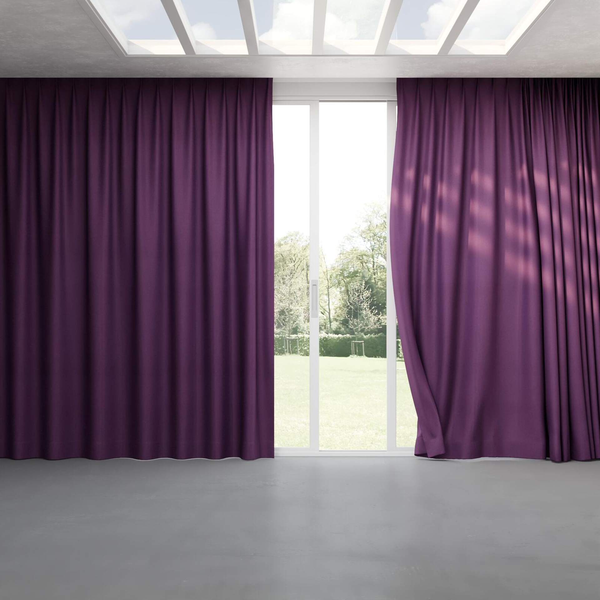 Full view of Liberate Grape, pinch pleat