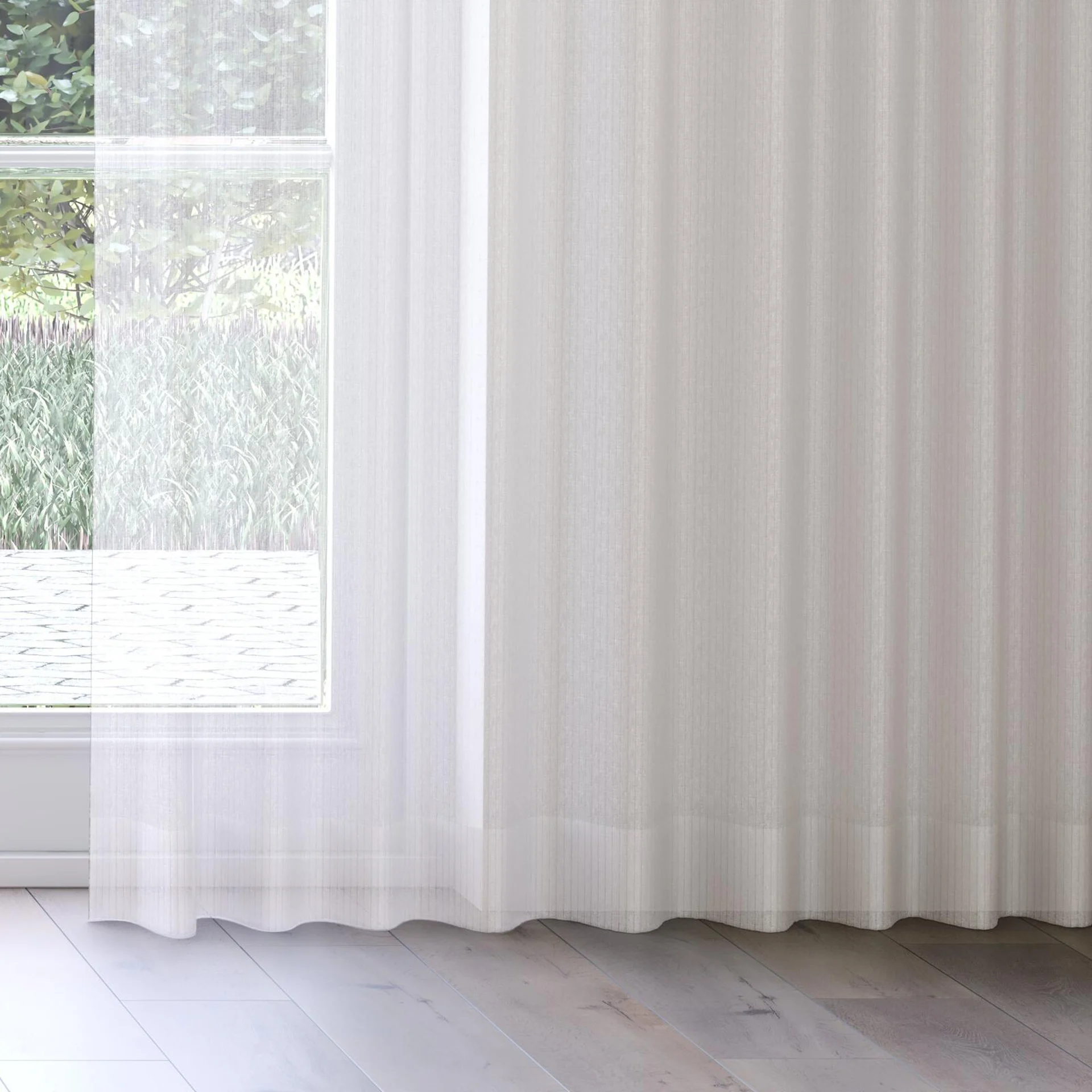 Bottom view of Voltaire Oyster, on curtain rail