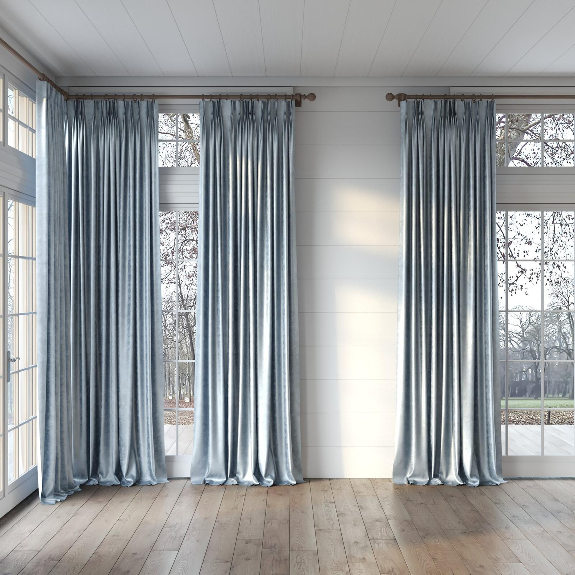 Full view of Fizz Dream, puddled, on curtain rod