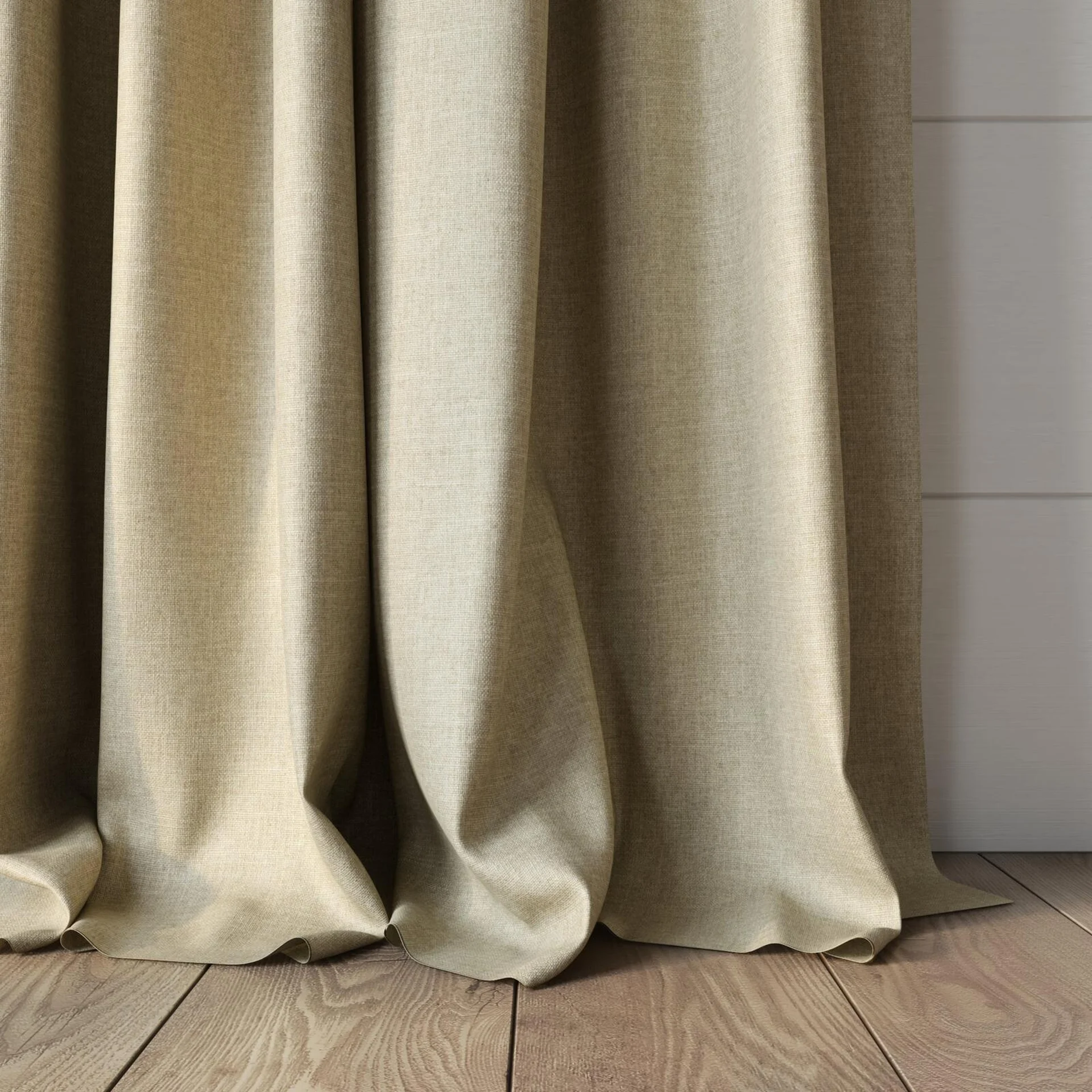 Bottom view of Frisco Sand, puddled, on curtain rod