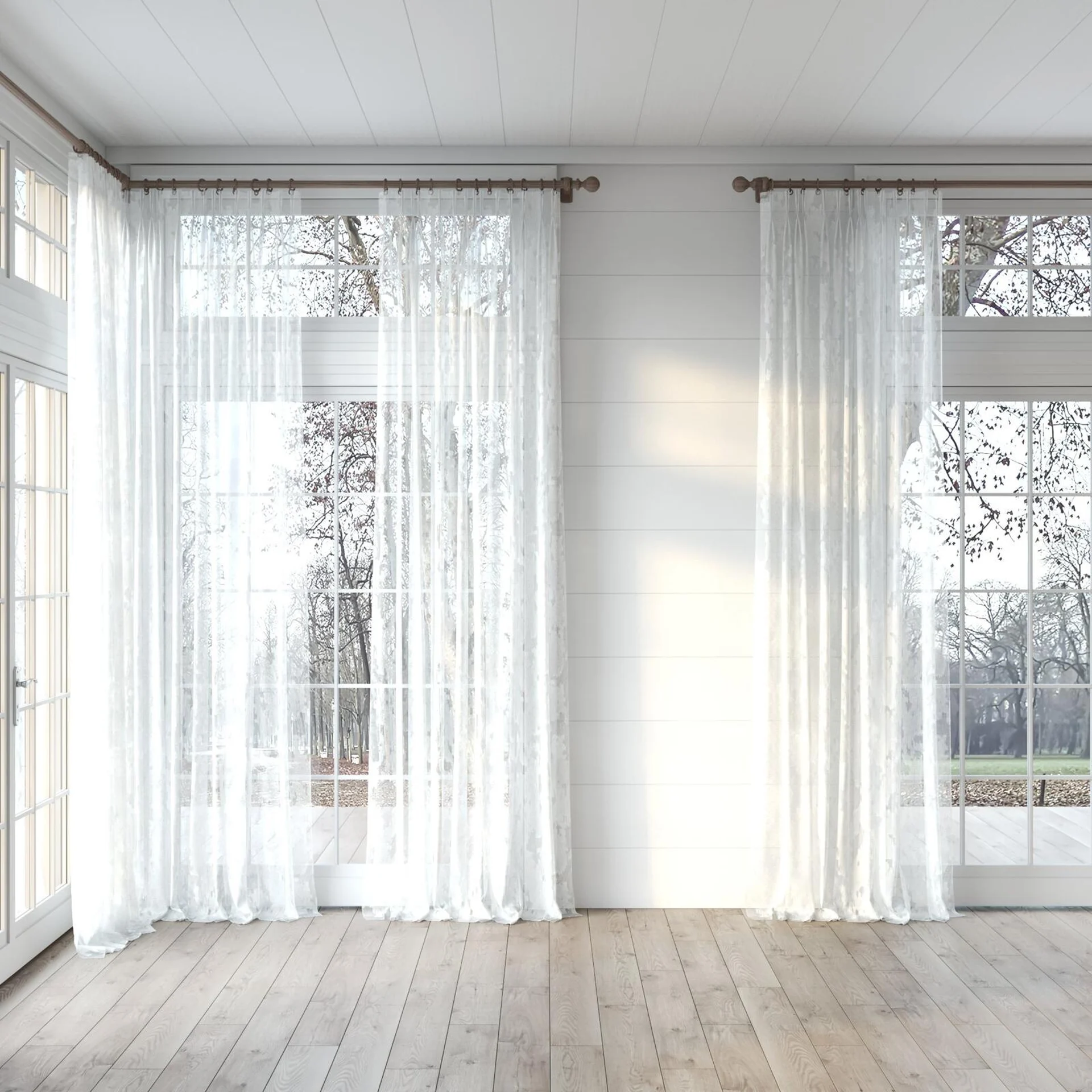 Full view of Triora Snow, puddled, on curtain rod