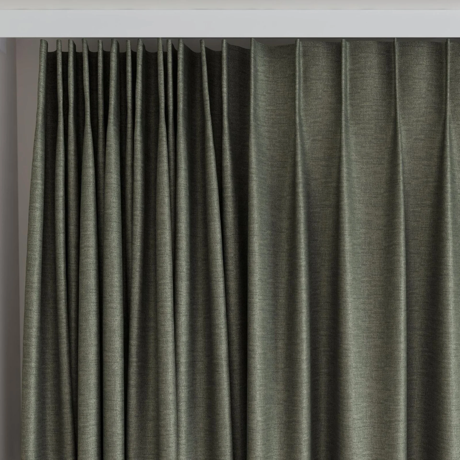 Top view of Eclipse Blackout Moss, on curtain rail