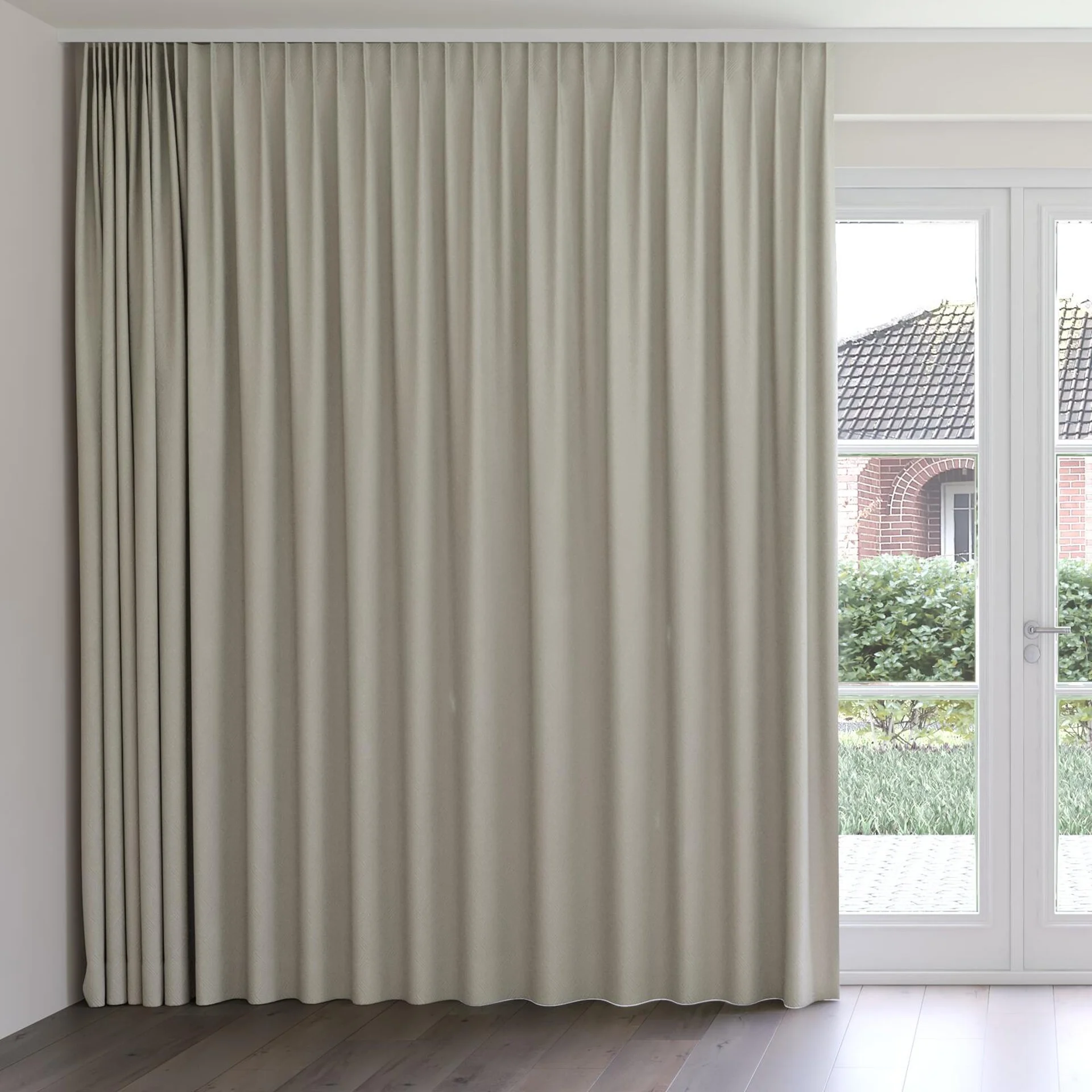 Front view of Senza Etched, on curtain rail