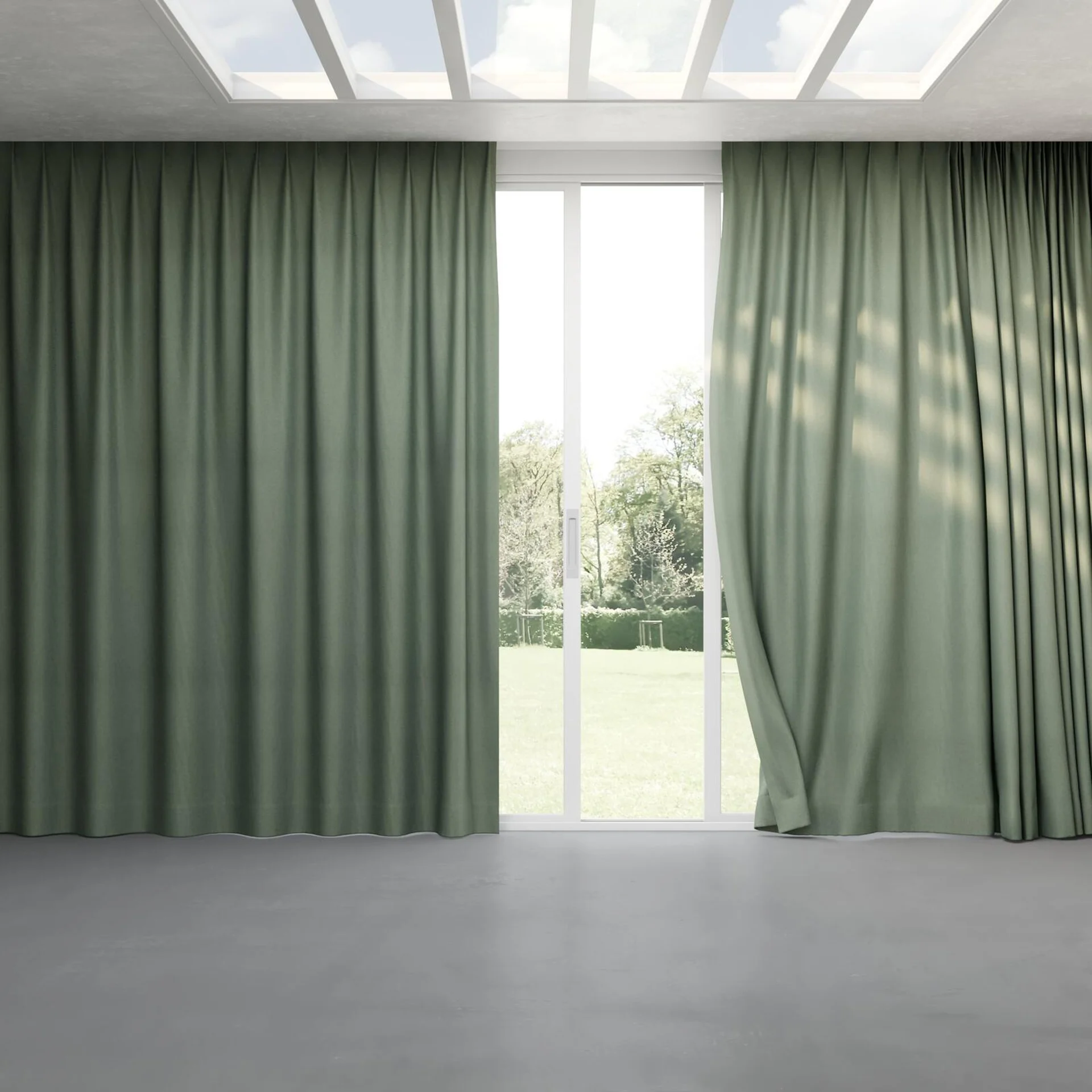 Full view of Liberate Sage, pinch pleat