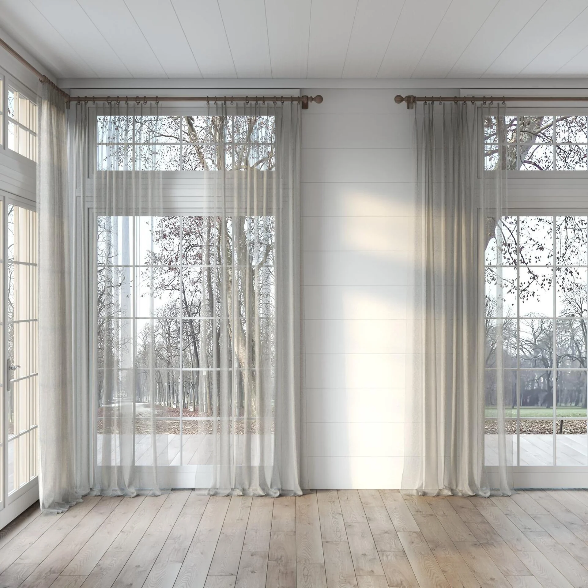 Full view of Makai (JDG) Tussah, puddled, on curtain rod