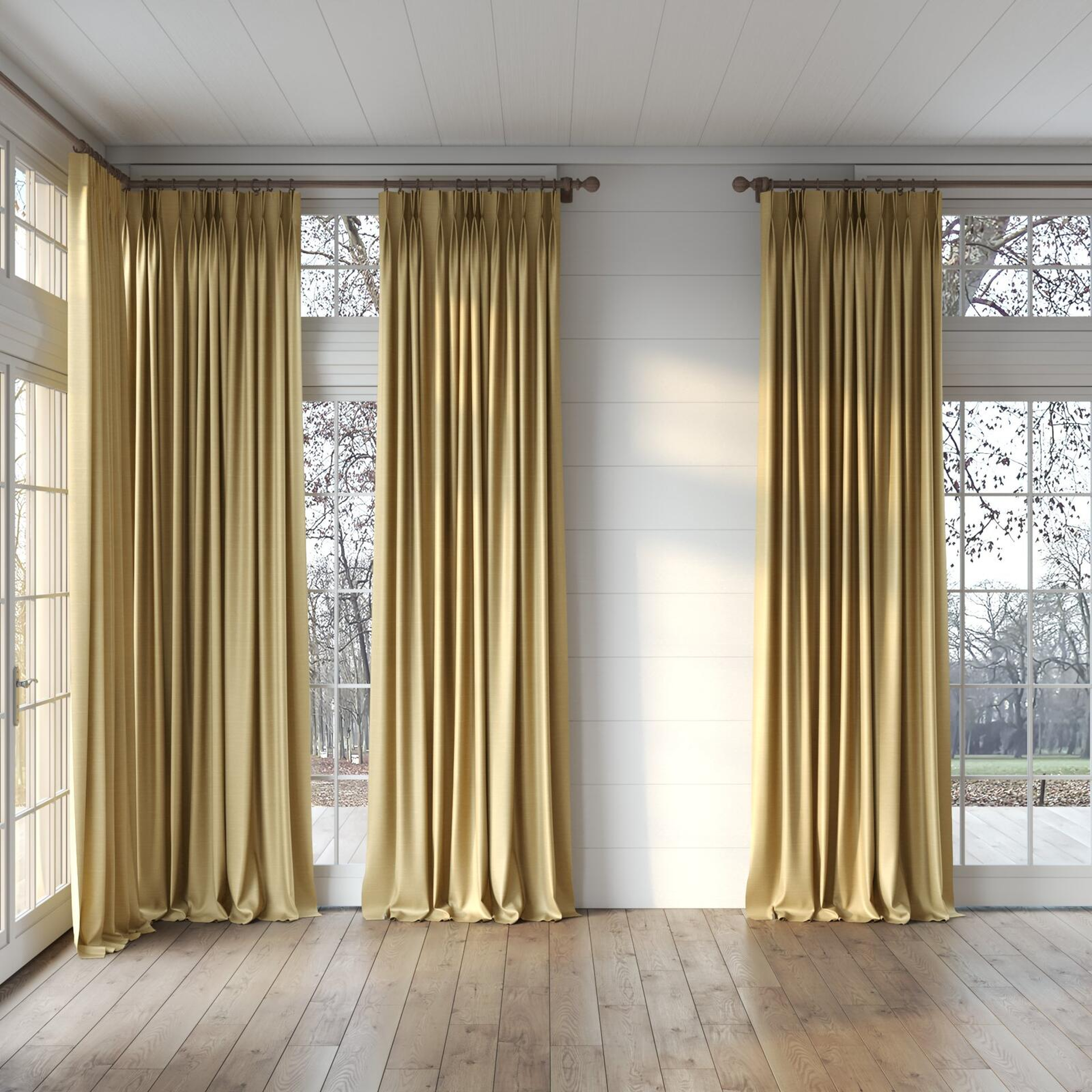Full view of Silky Seagrass, puddled, on curtain rod