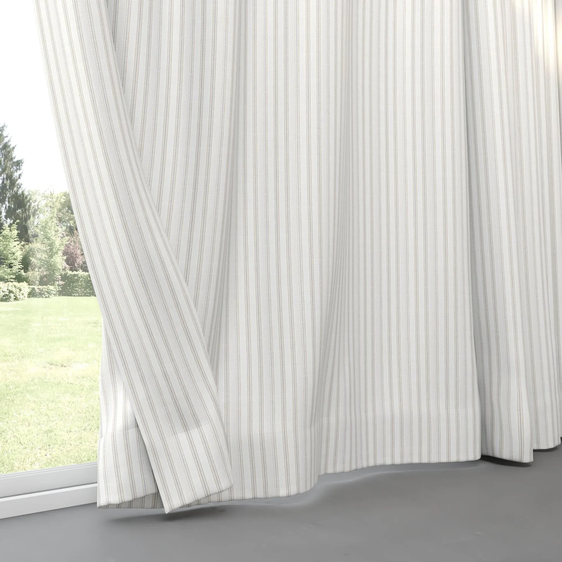 Bottom view of Chambray Ticking Sepia, pinch pleat