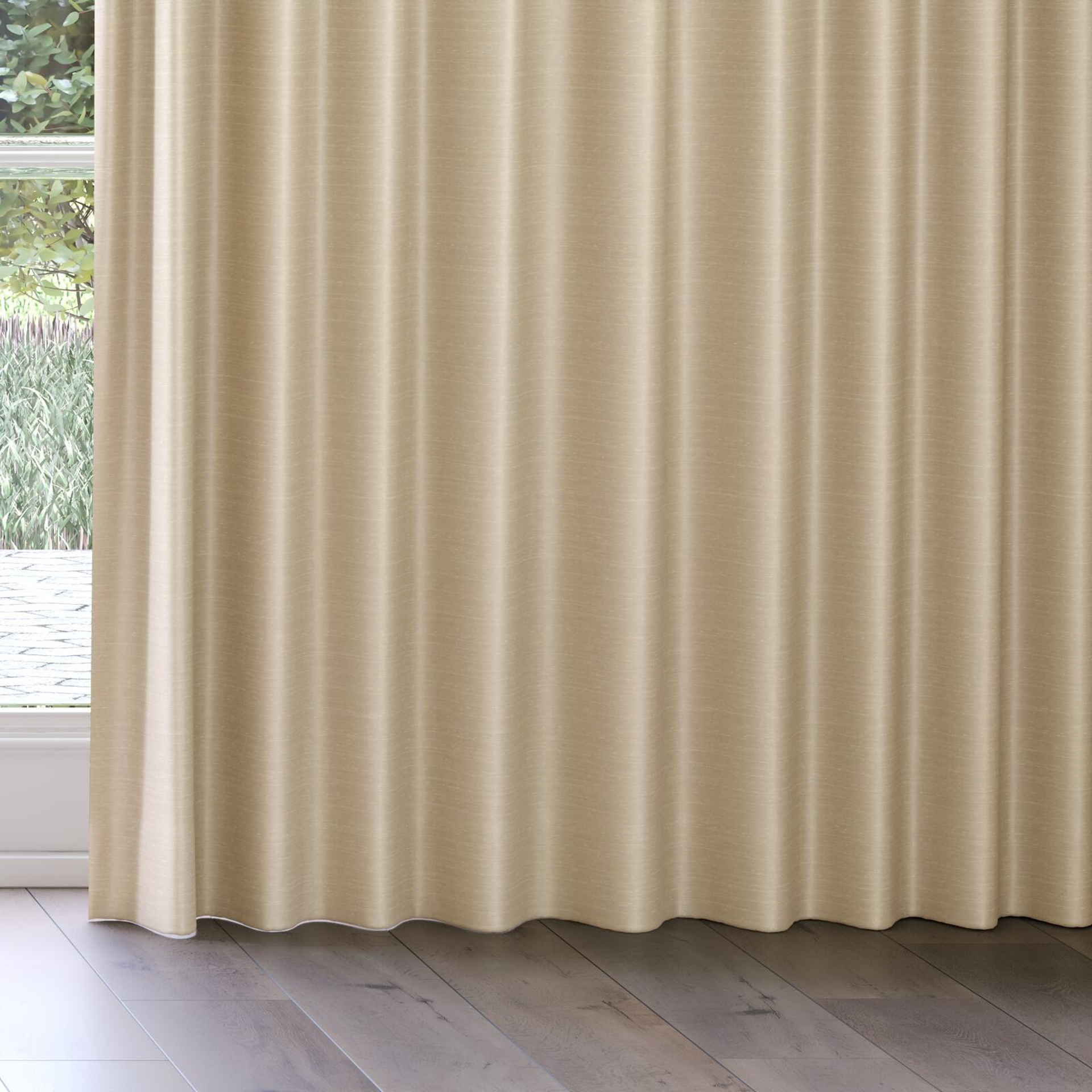 Bottom view of Silky Nougat, on curtain rail
