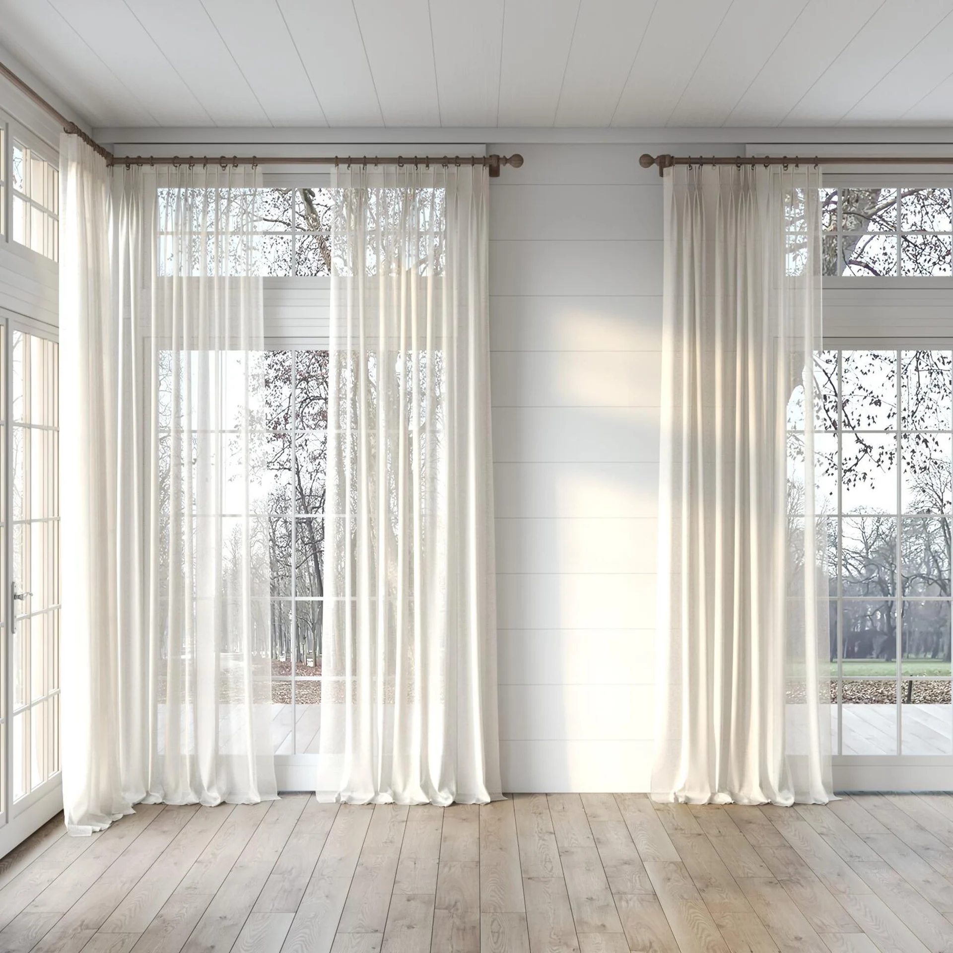 Full view of Cirrus Hay, puddled, on curtain rod