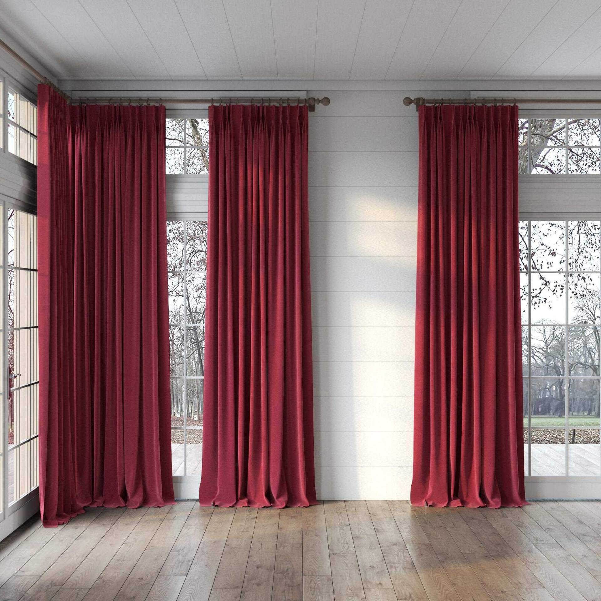 Full view of Moon Cabernet, puddled, on curtain rod