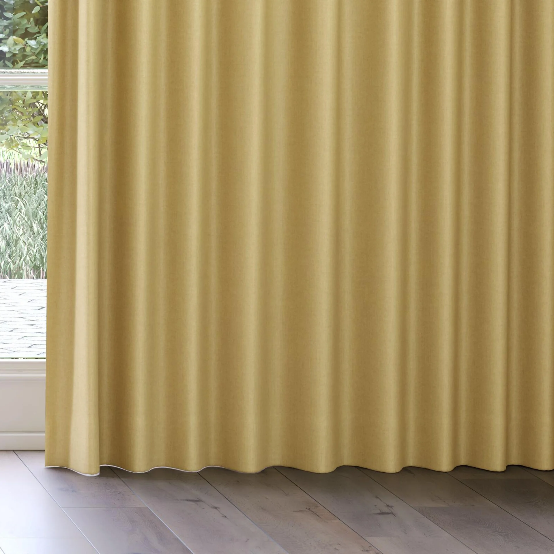 Bottom view of Cushy Bamboo, on curtain rail