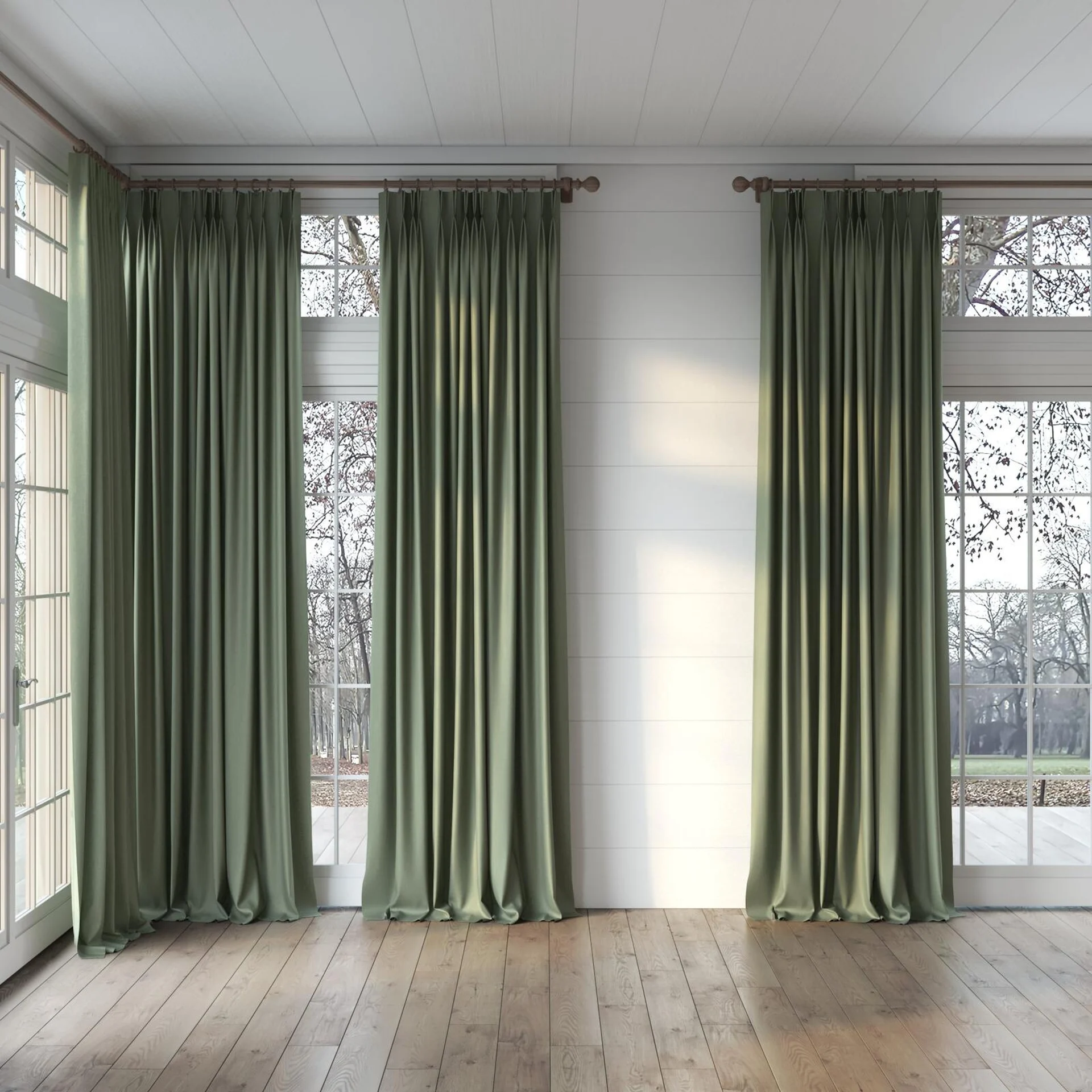 Full view of Excel Forest, puddled, on curtain rod