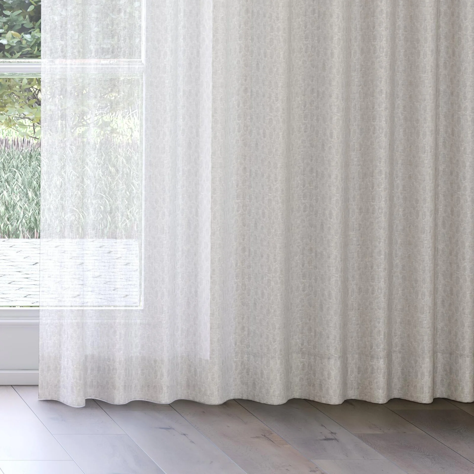 Bottom view of Lilian Mist, on curtain rail