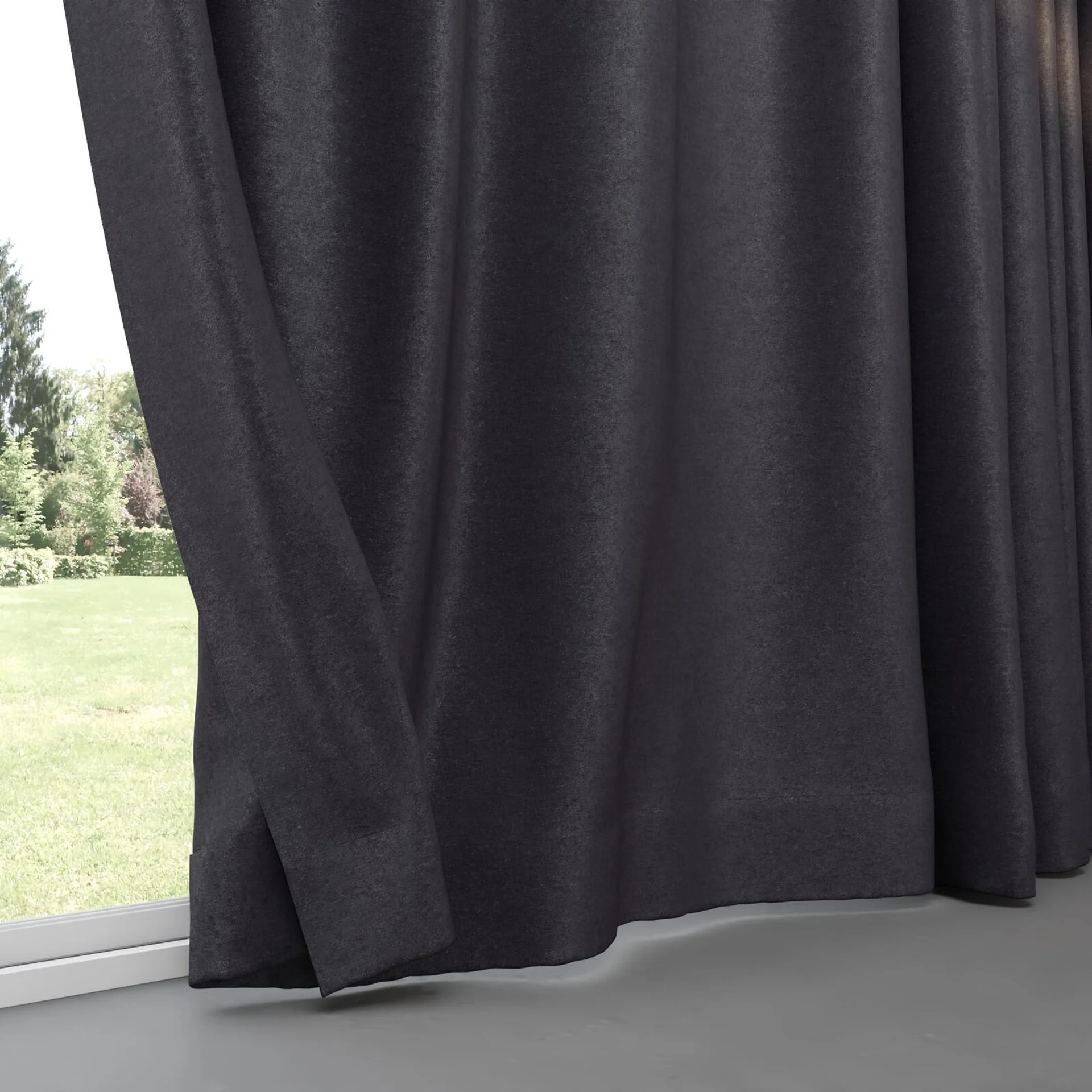 Bottom view of Drama Pewter, pinch pleat