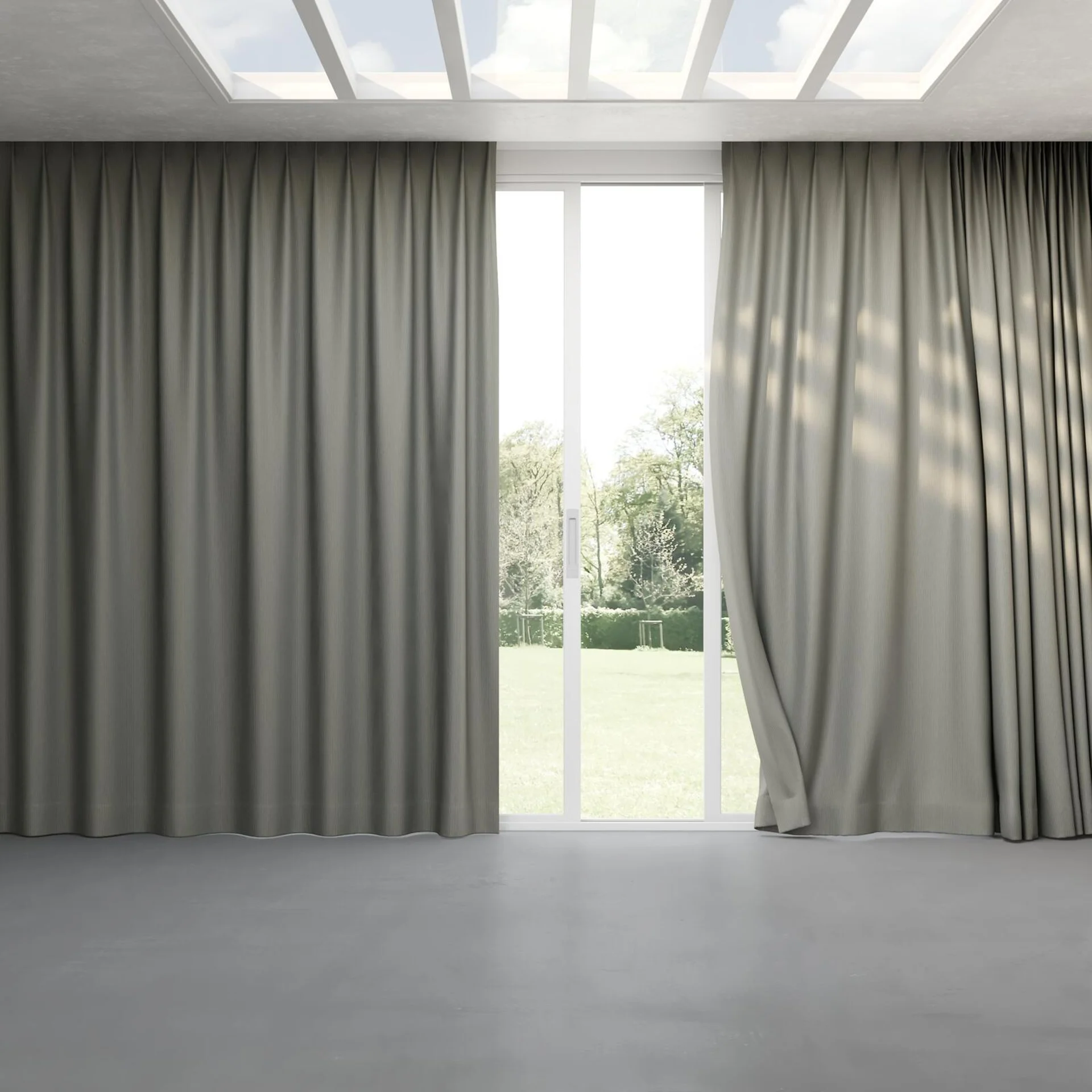 Full view of Sinuous Tin, pinch pleat