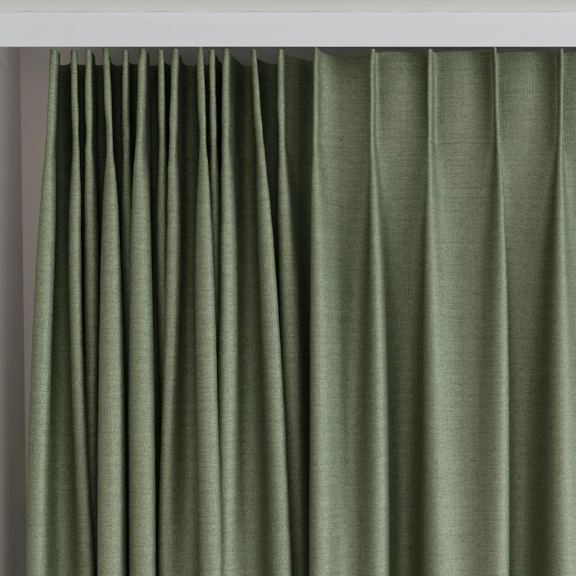 Top view of Linex Olive, on curtain rail