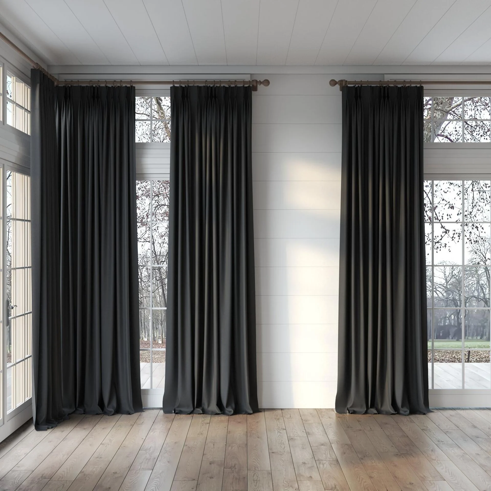 Full view of Infinite Granite, puddled, on curtain rod