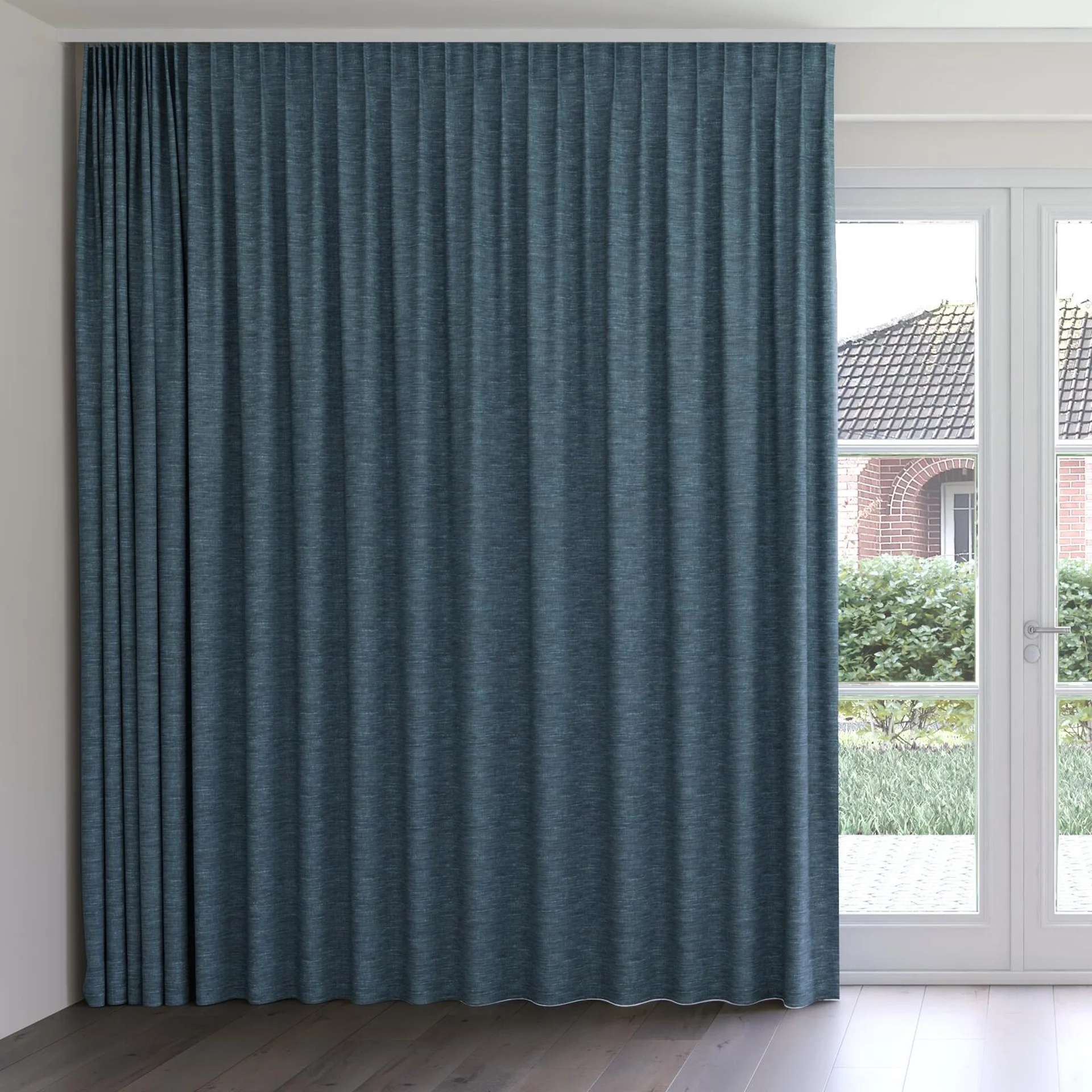 Front view of Venus Denim, on curtain rail