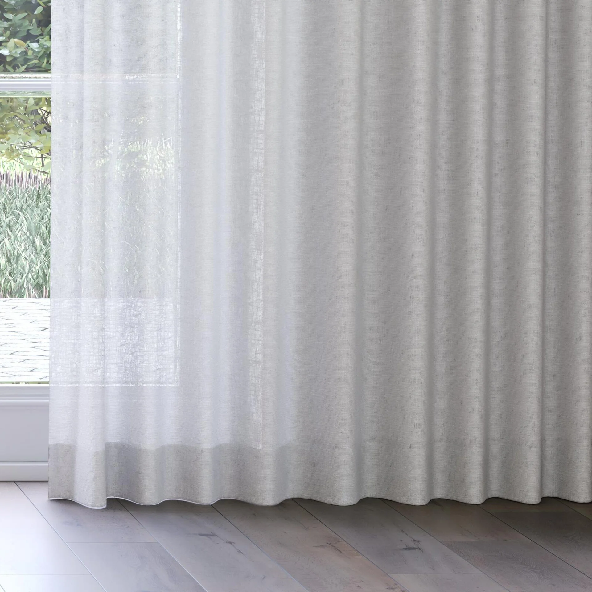 Bottom view of Adobe Silver, on curtain rail