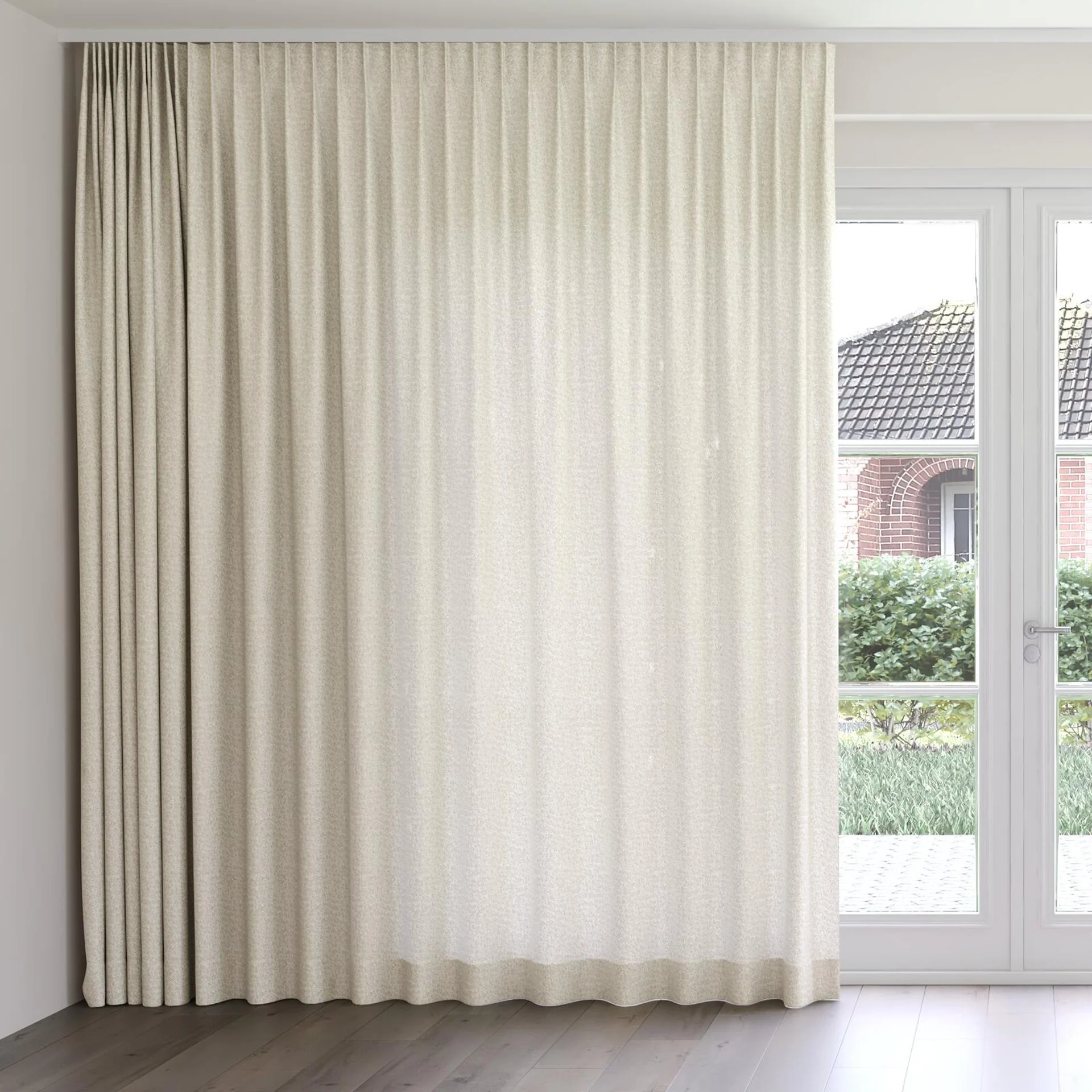 Front view of Metallique White Gold, on curtain rail
