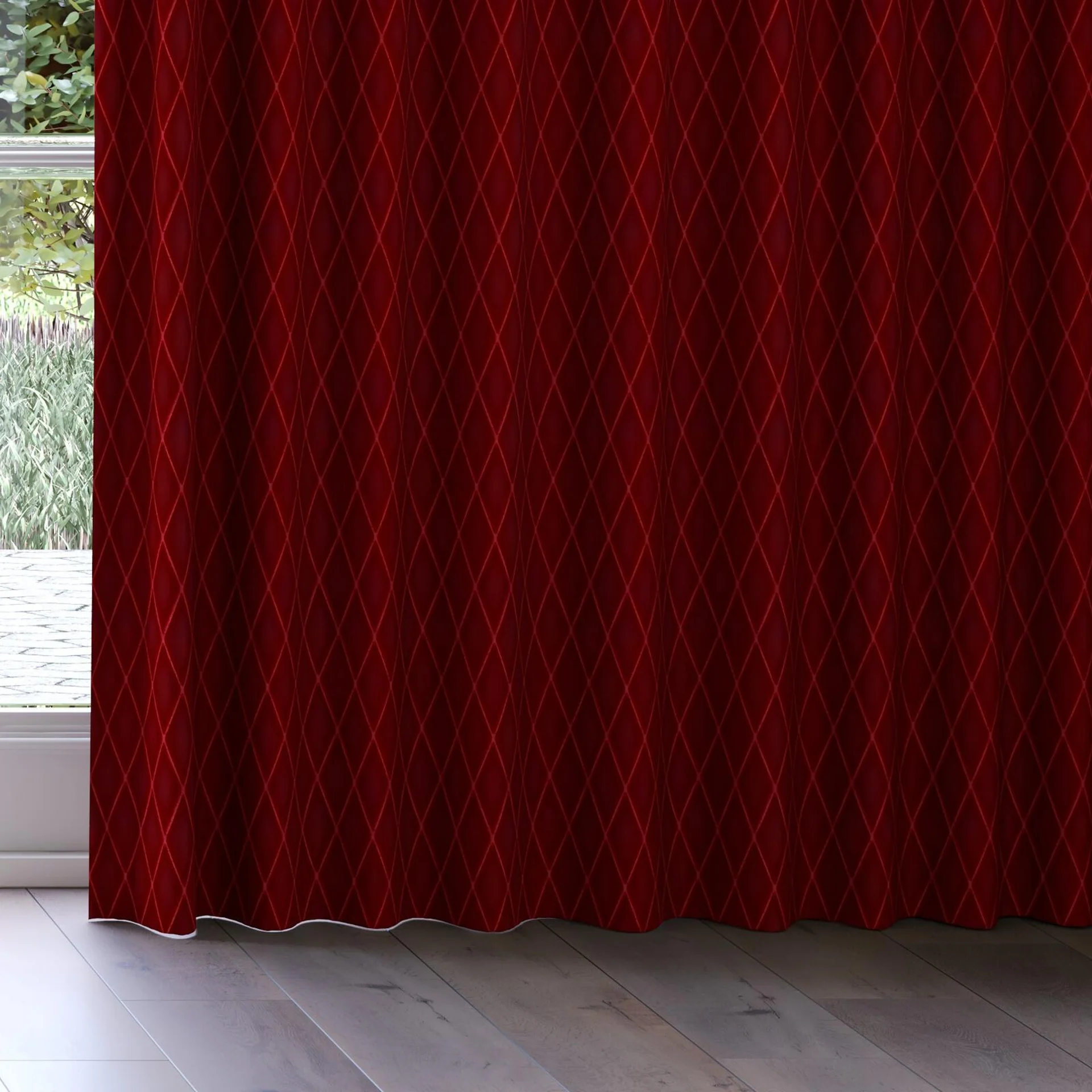 Bottom view of Pantheon Cerise, on curtain rail