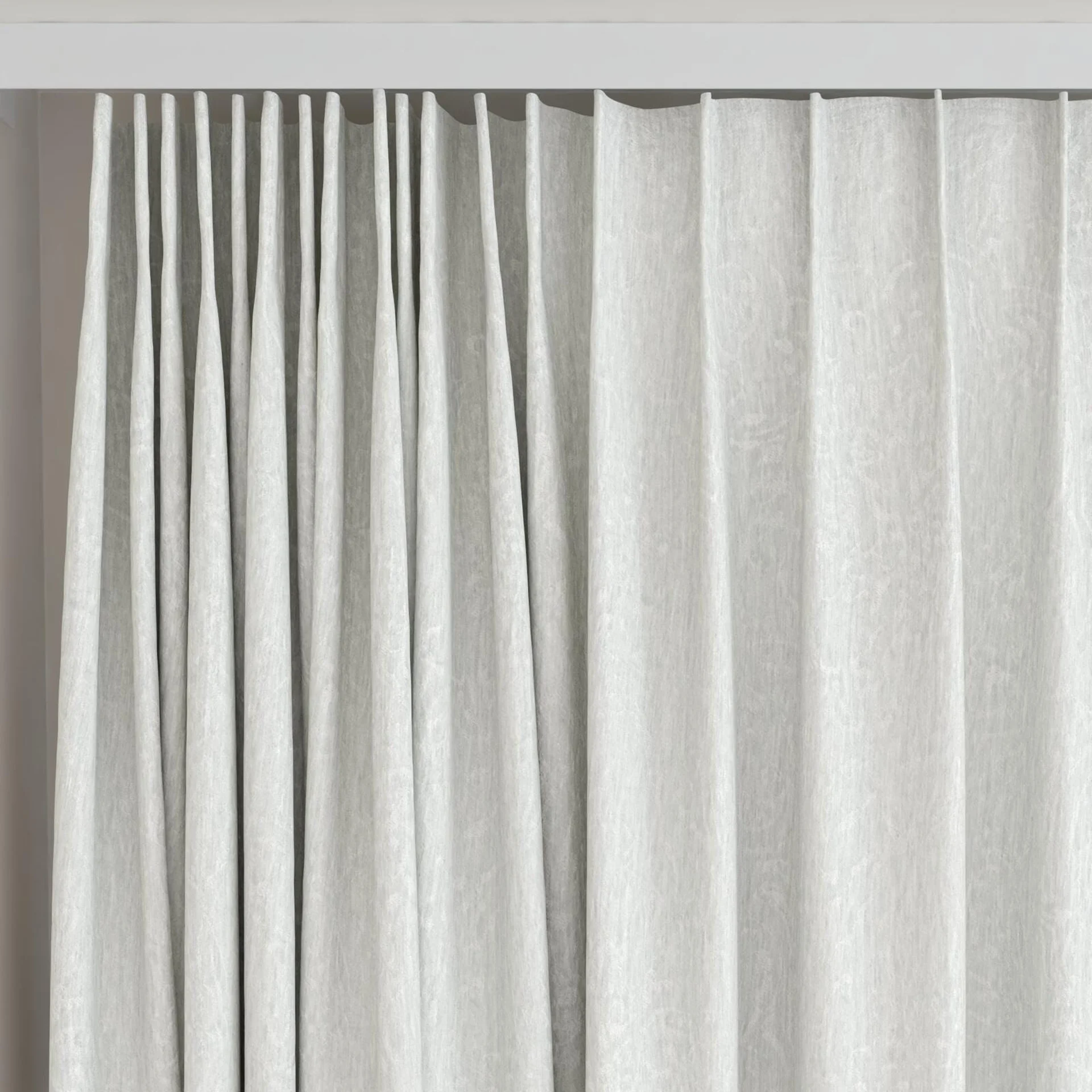 Top view of Azulejo Mist, on curtain rail
