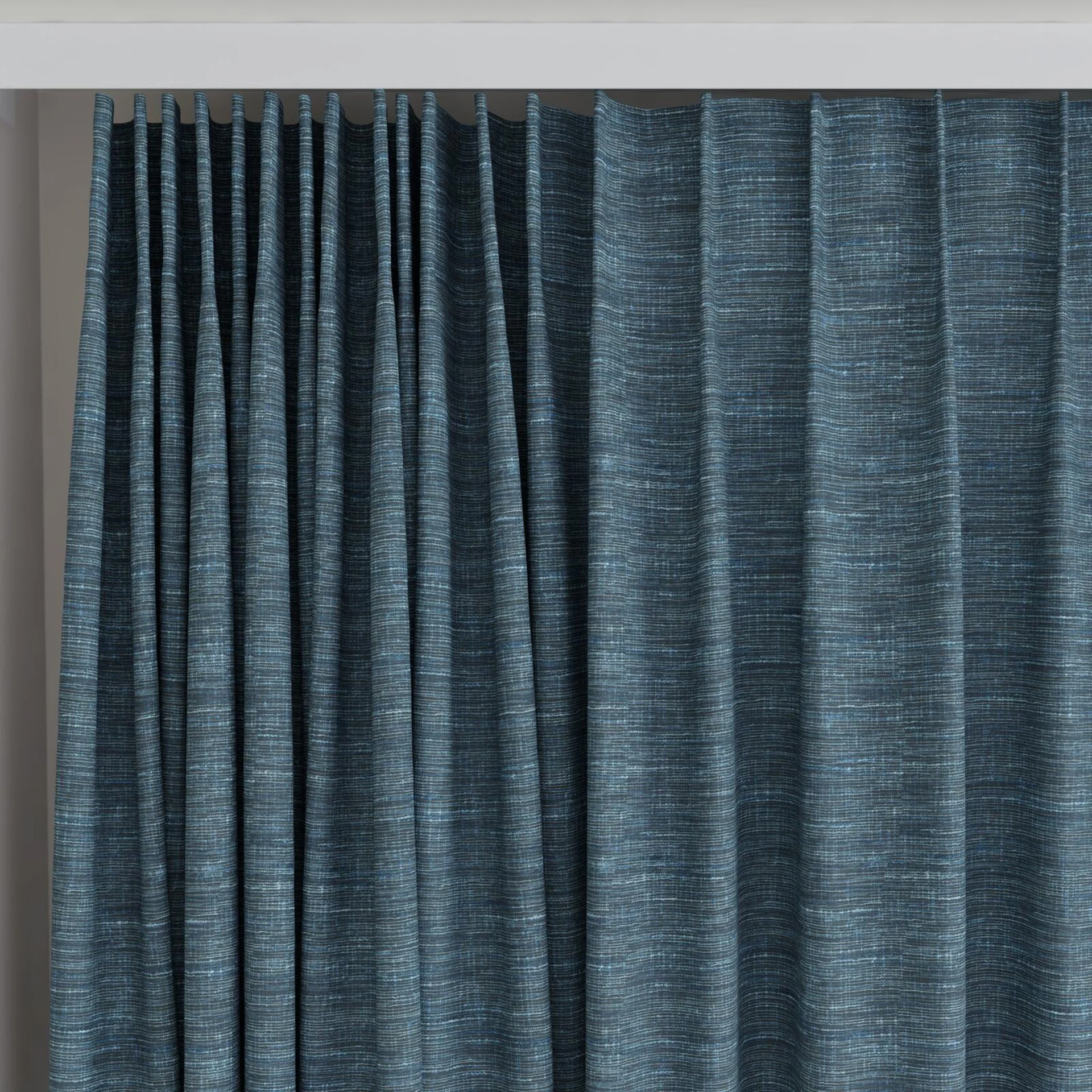 Top view of Venus Denim, on curtain rail