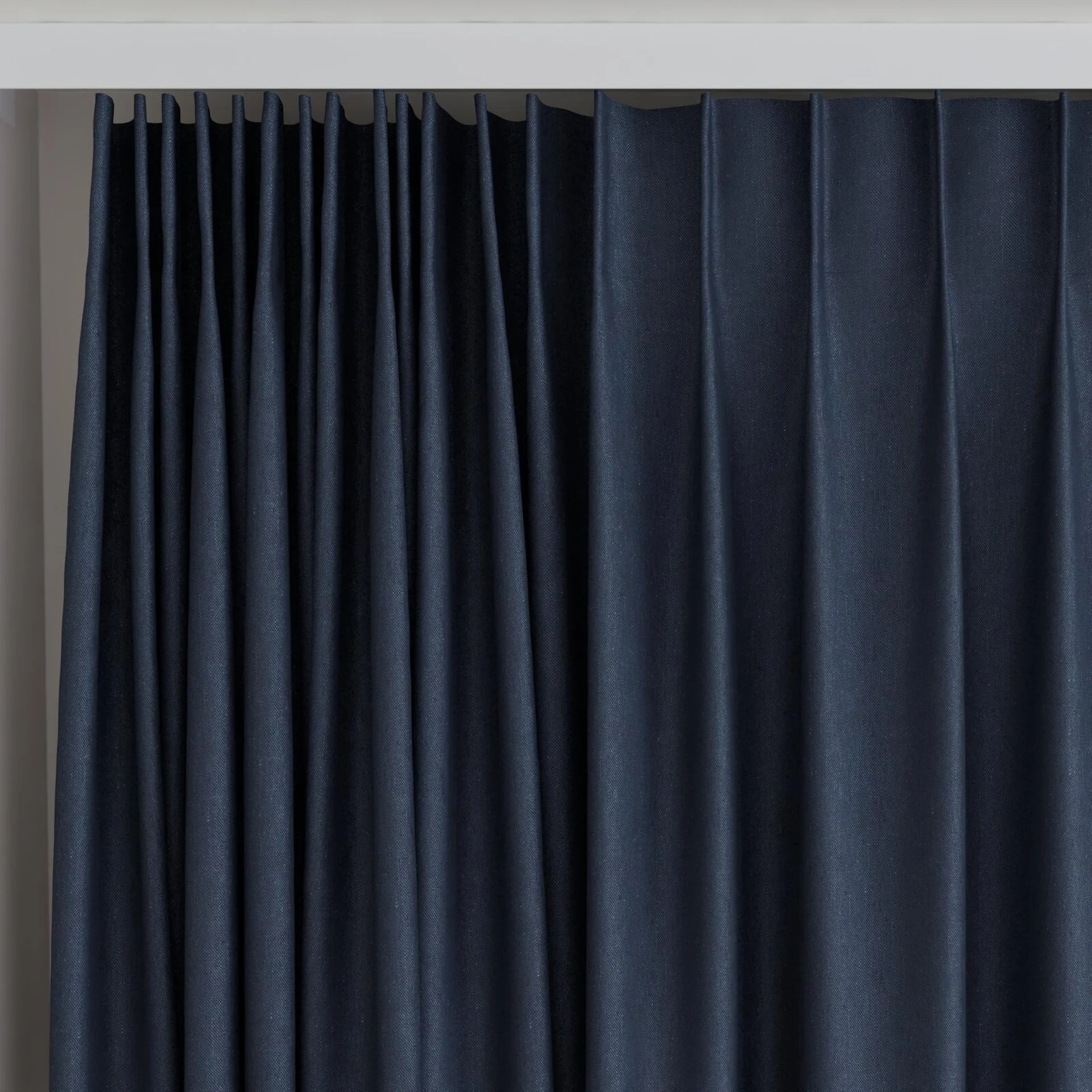 Top view of Infinite Indigo, on curtain rail