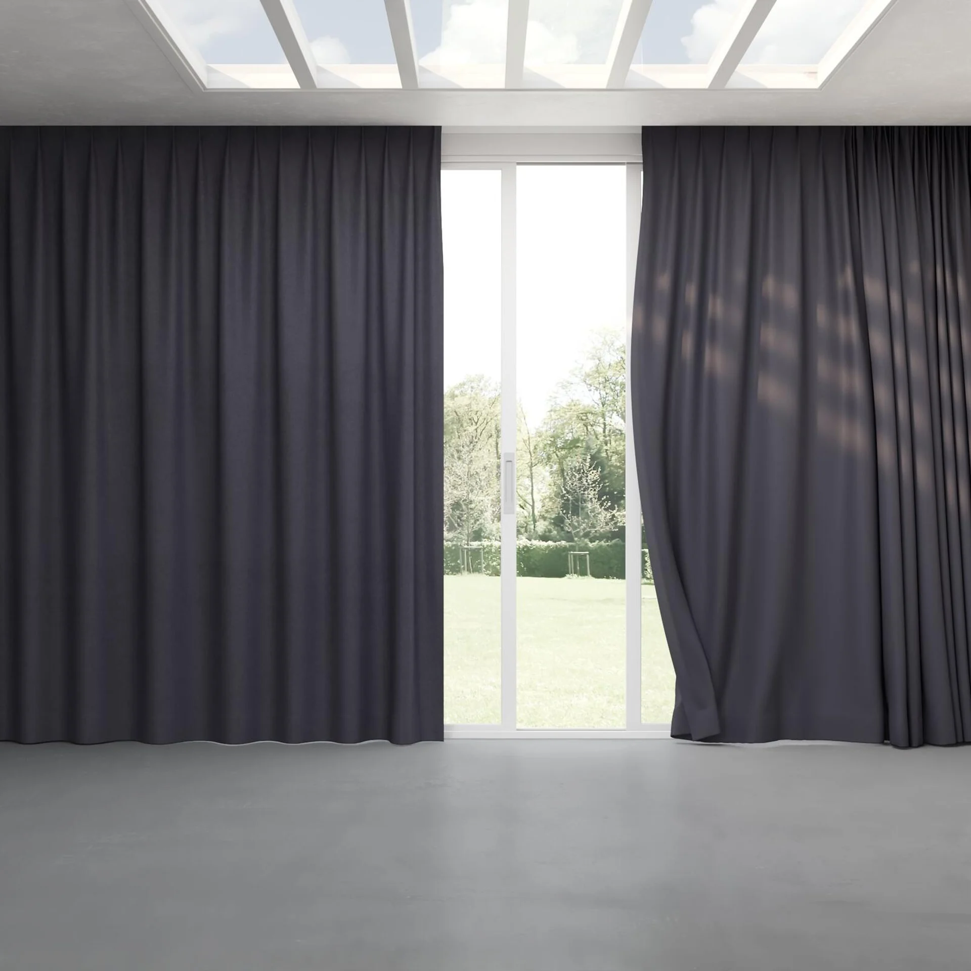 Full view of Moon Charcoal, pinch pleat