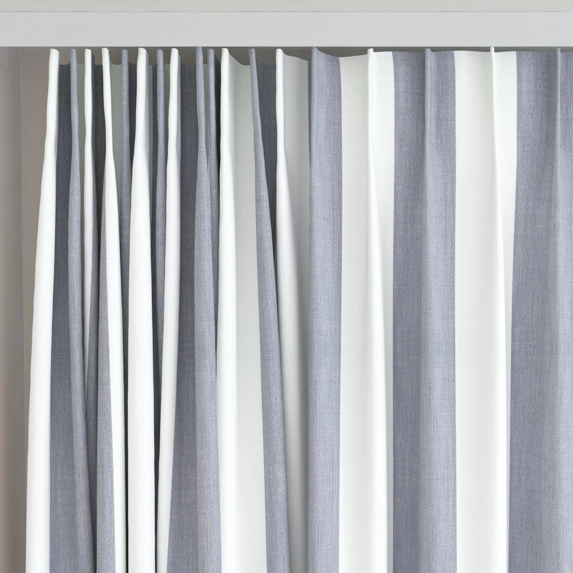 Top view of Chambray Bold Denim, on curtain rail