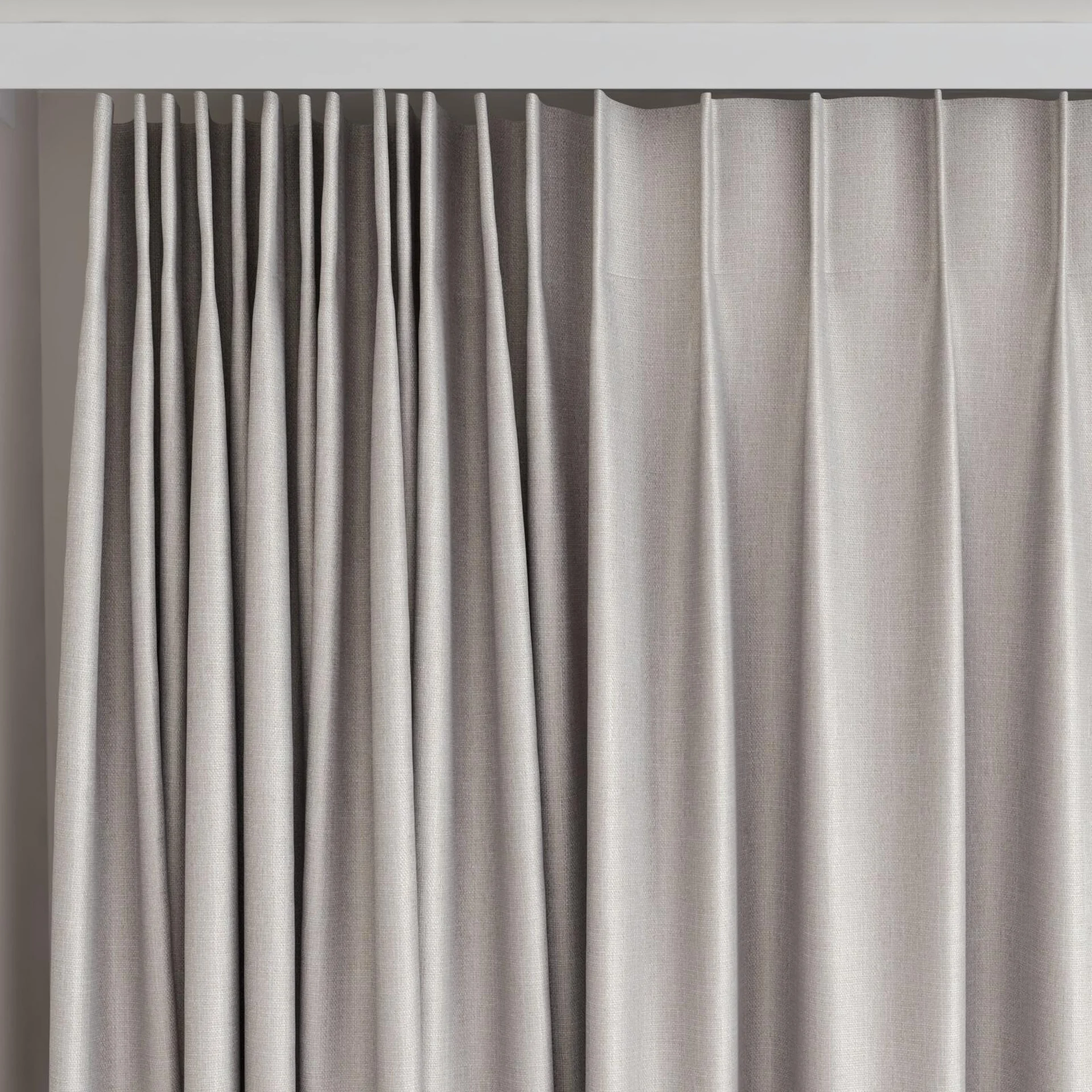 Top view of Stallion 2 UC Linen, on curtain rail
