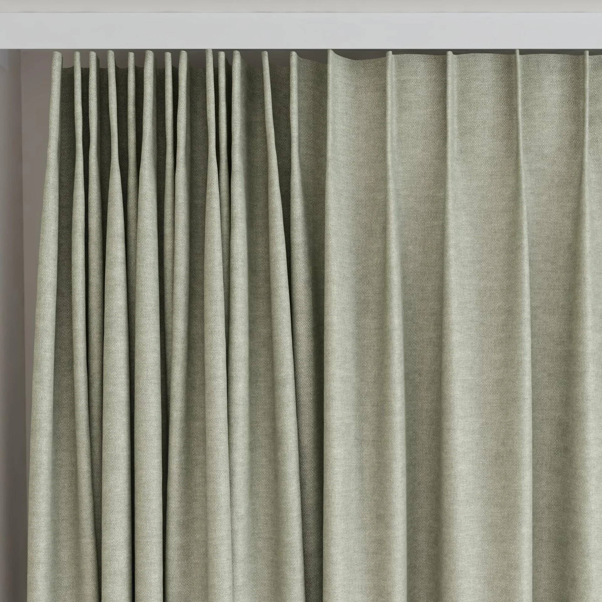 Top view of Colourwash Pesto, on curtain rail