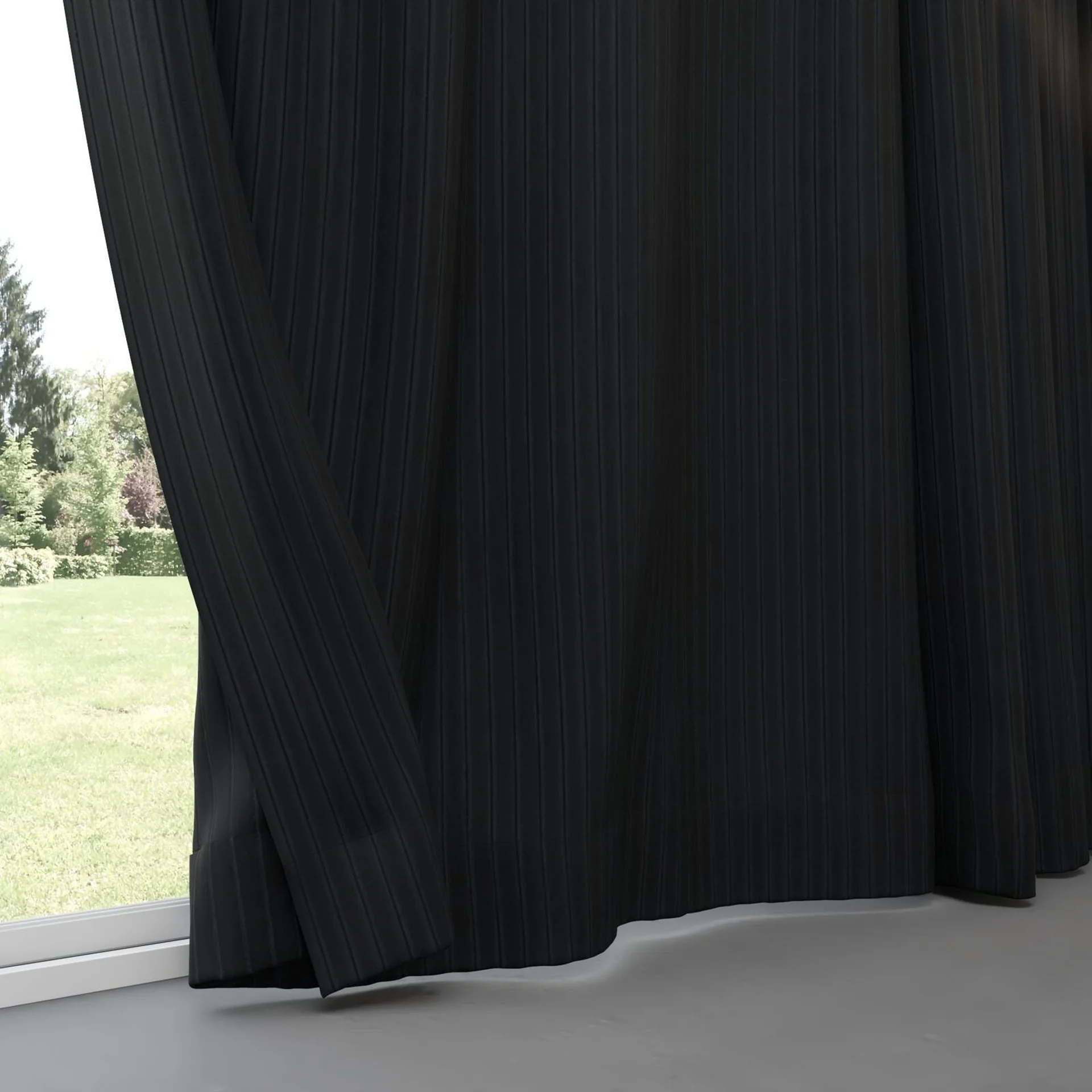 Bottom view of Cordial Raven, pinch pleat