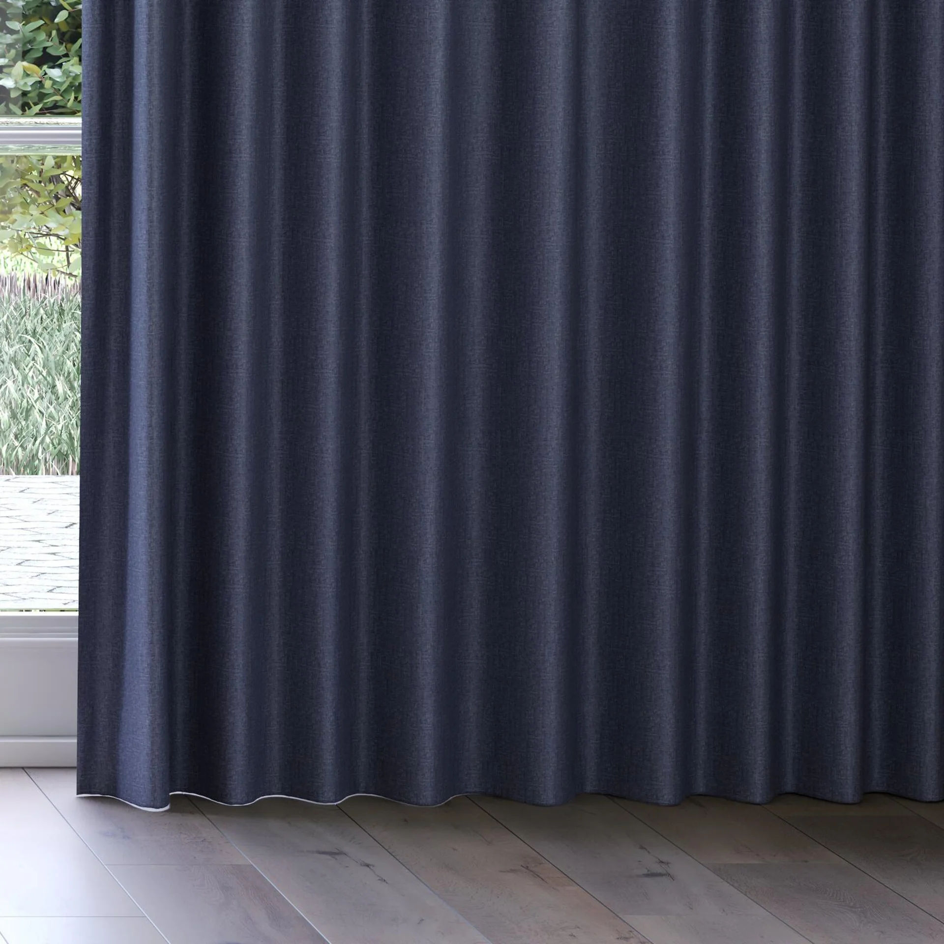 Bottom view of Retreat Blackout Lagoon, on curtain rail