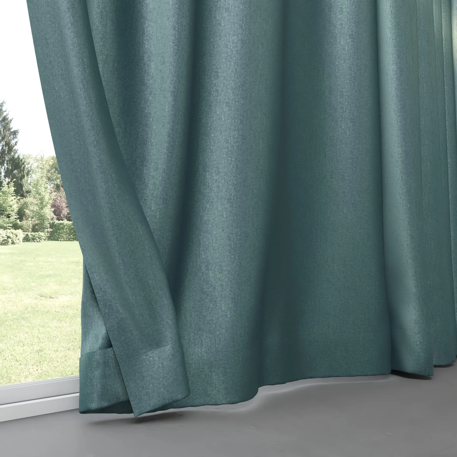 Bottom view of Recharge Teal, pinch pleat