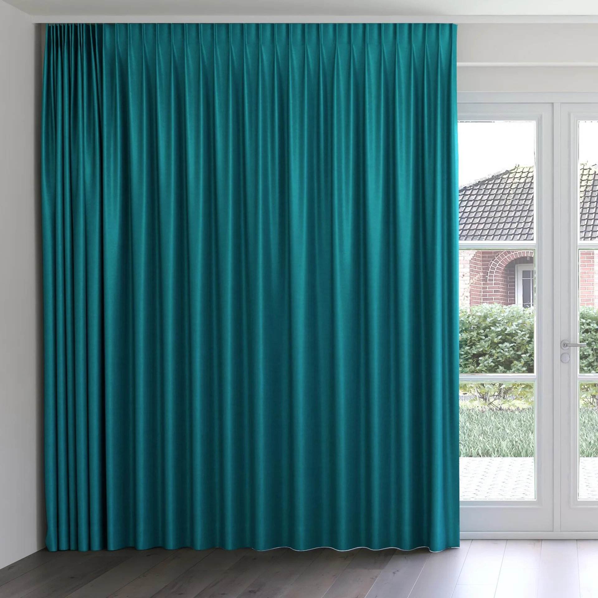 Front view of Drama Peacock, on curtain rail