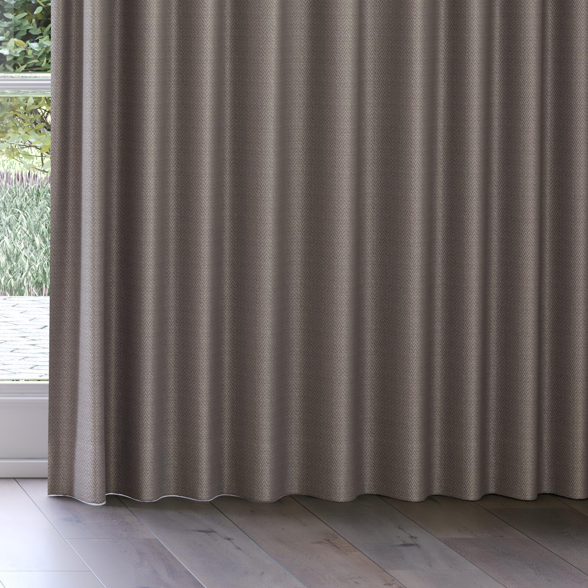 Bottom view of Iconji Liquorice, on curtain rail