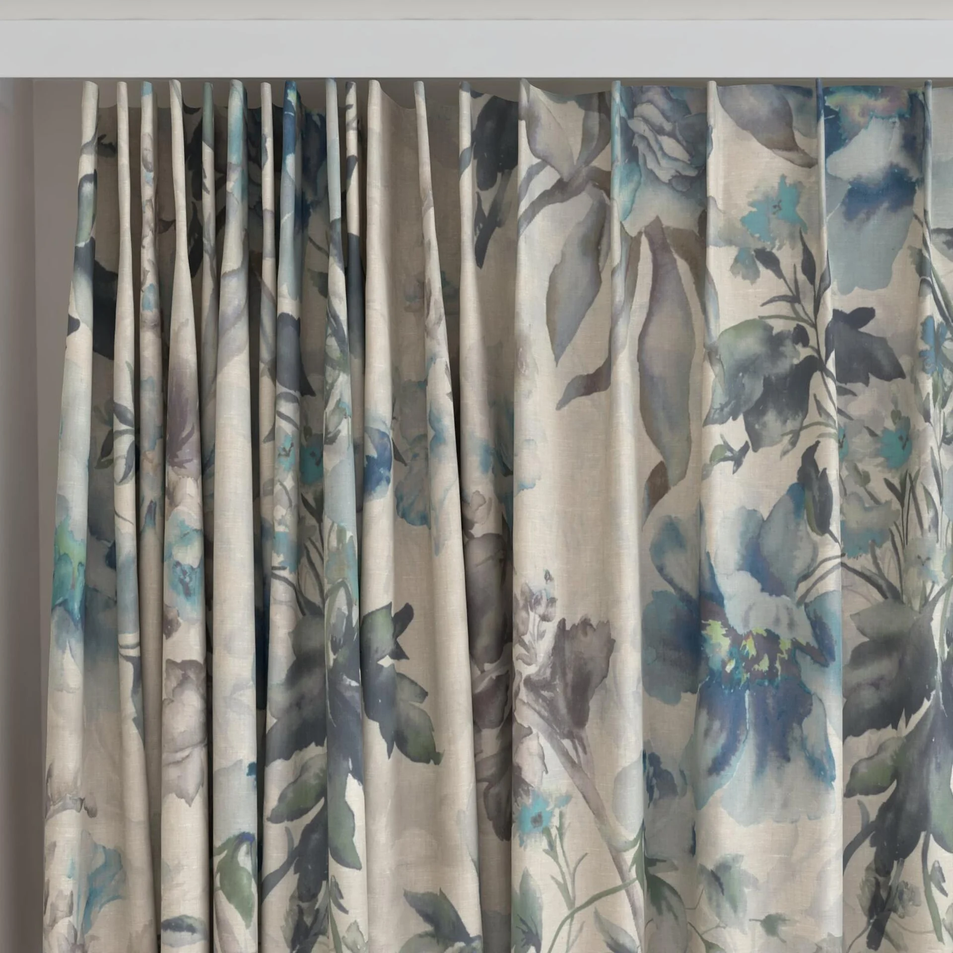 Top view of Leila Indigo, on curtain rail