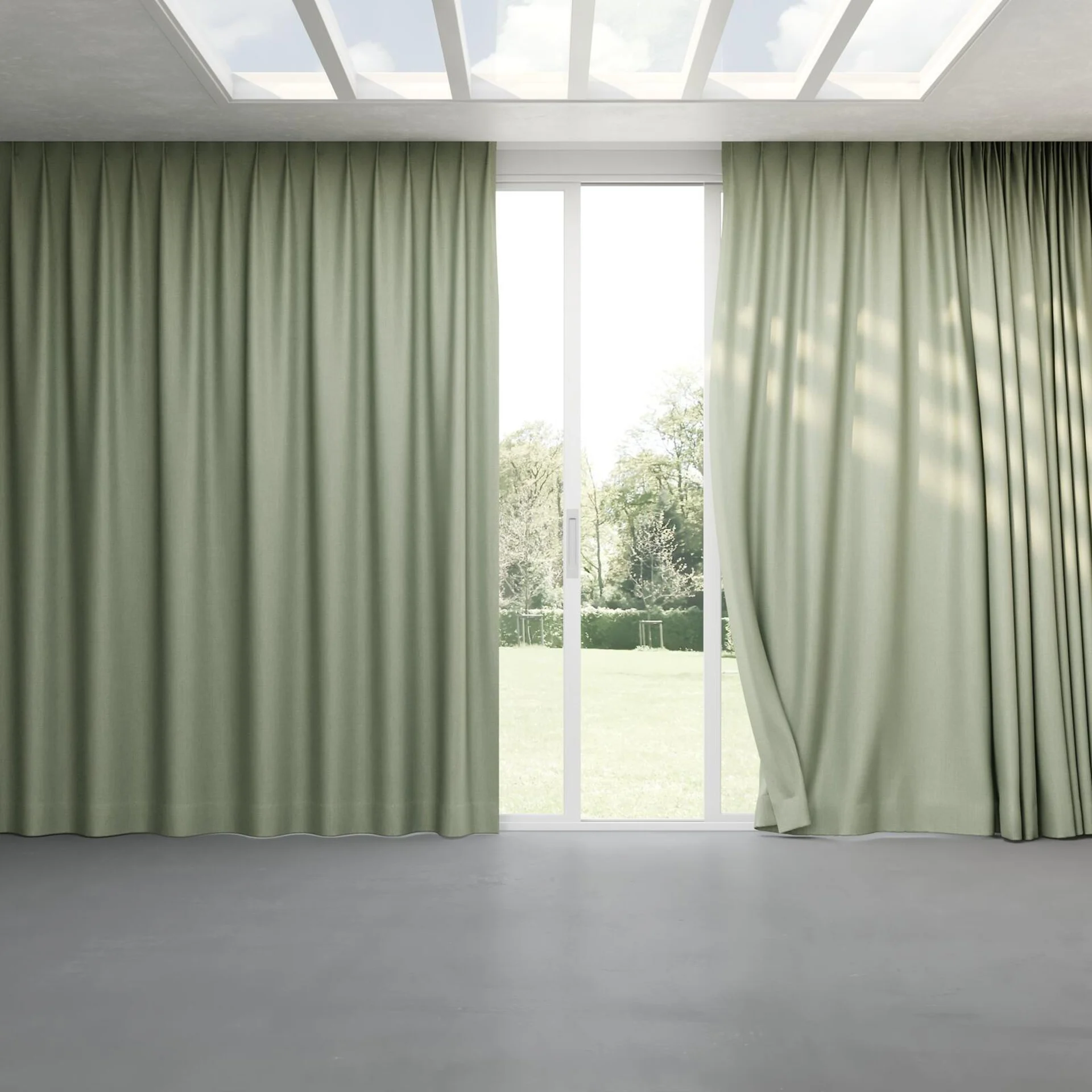 Full view of Gent Celadon, pinch pleat