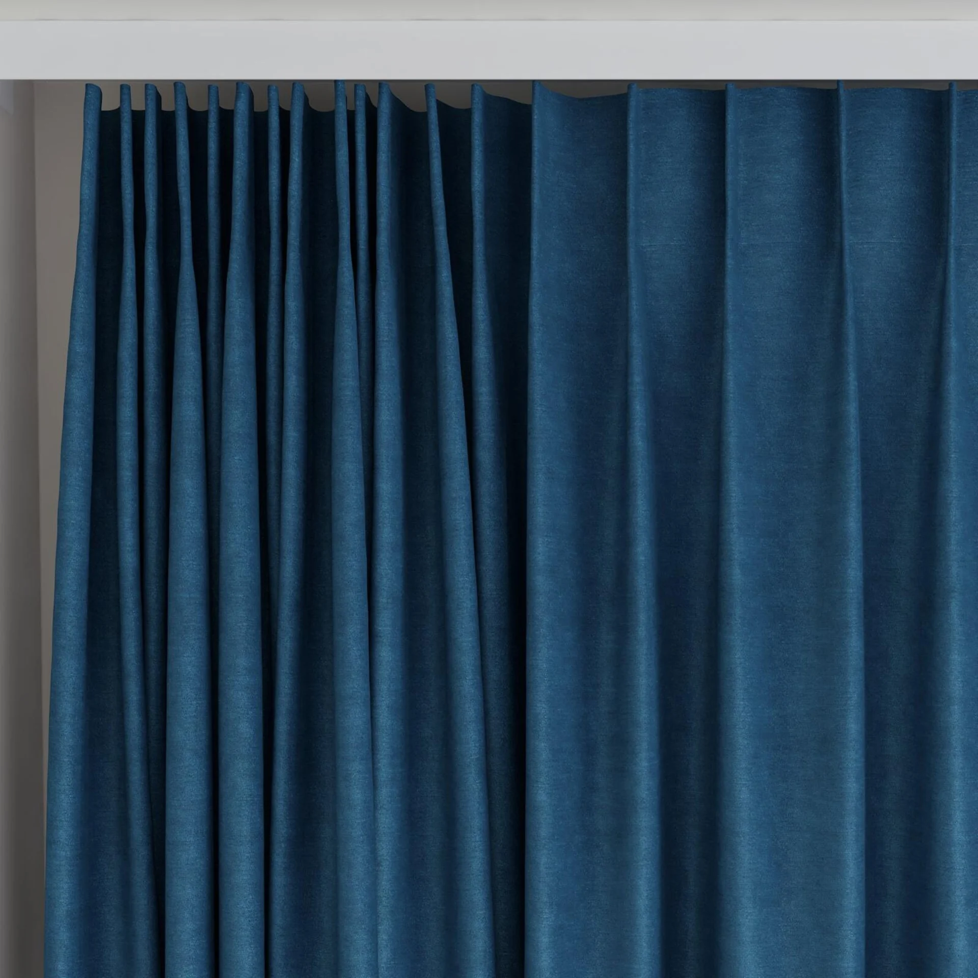 Top view of Baron Teal, on curtain rail