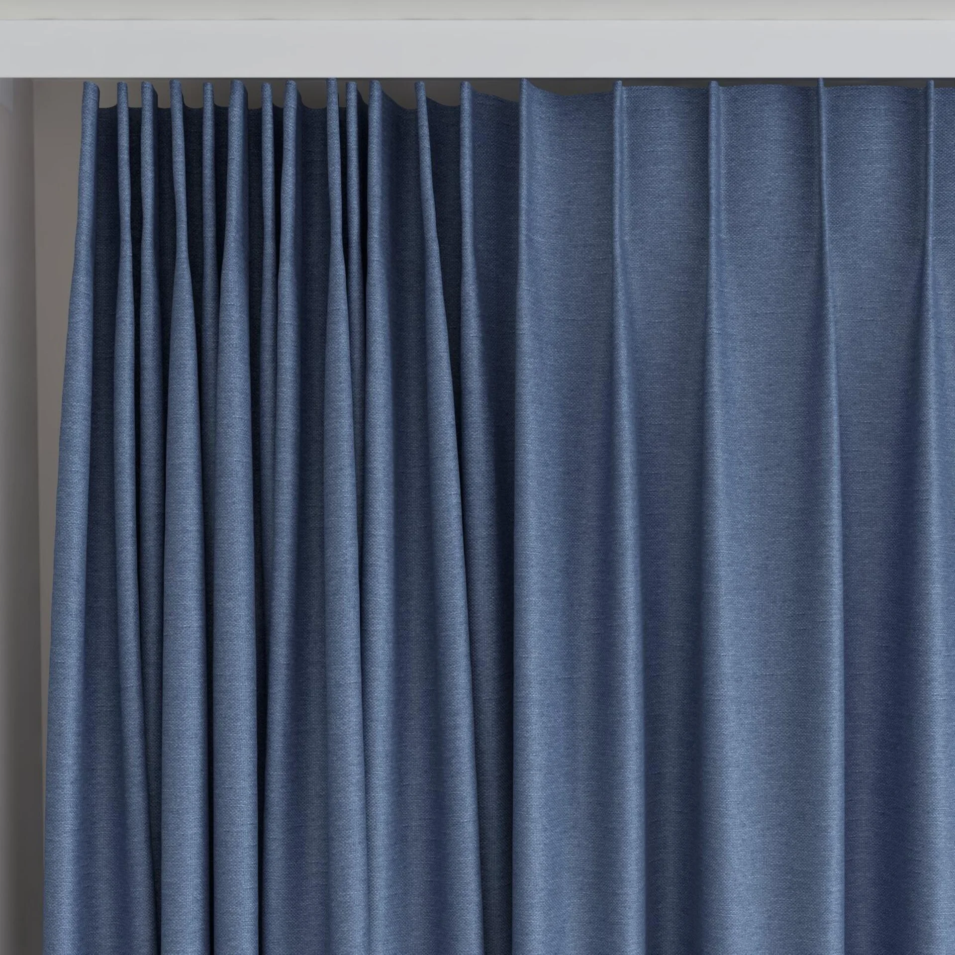 Top view of Duede Indigo, on curtain rail