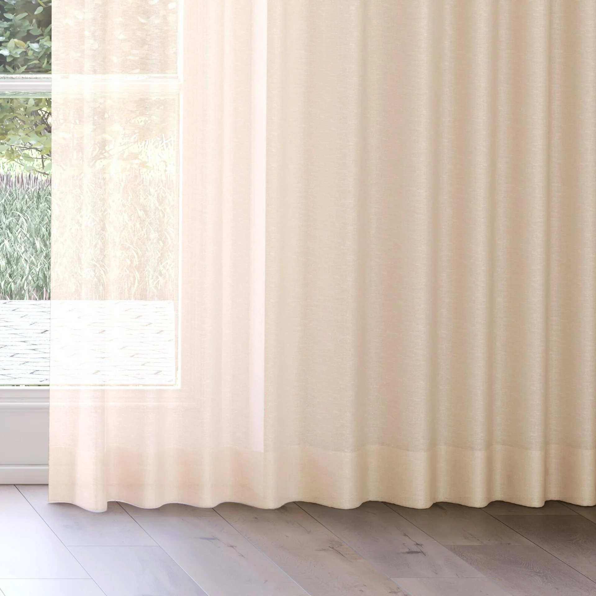 Bottom view of Alcova Peach, on curtain rail